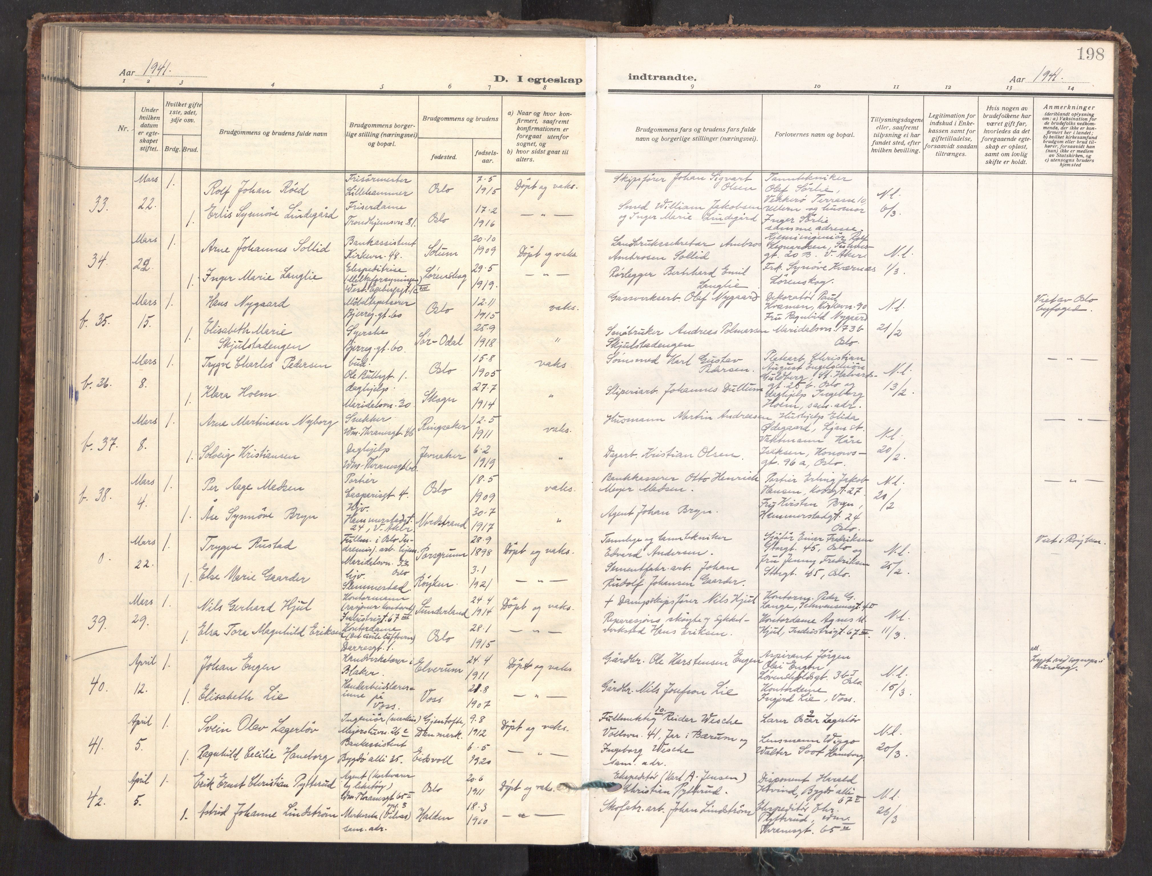 Gamle Aker prestekontor Kirkebøker, SAO/A-10617a/F/L0021: Parish register (official) no. 21, 1932-1941, p. 198