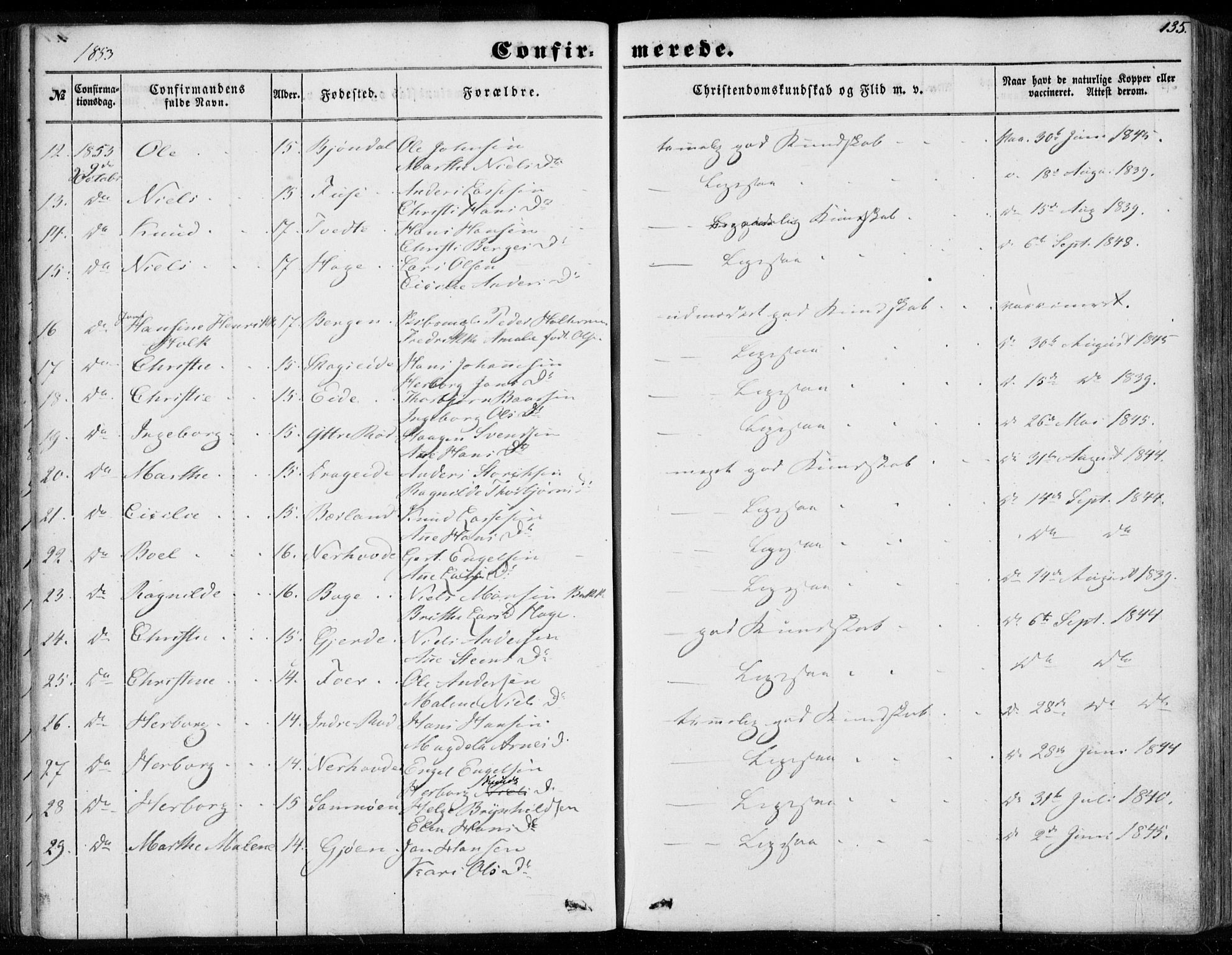 Os sokneprestembete, AV/SAB-A-99929: Parish register (official) no. A 16, 1851-1859, p. 135