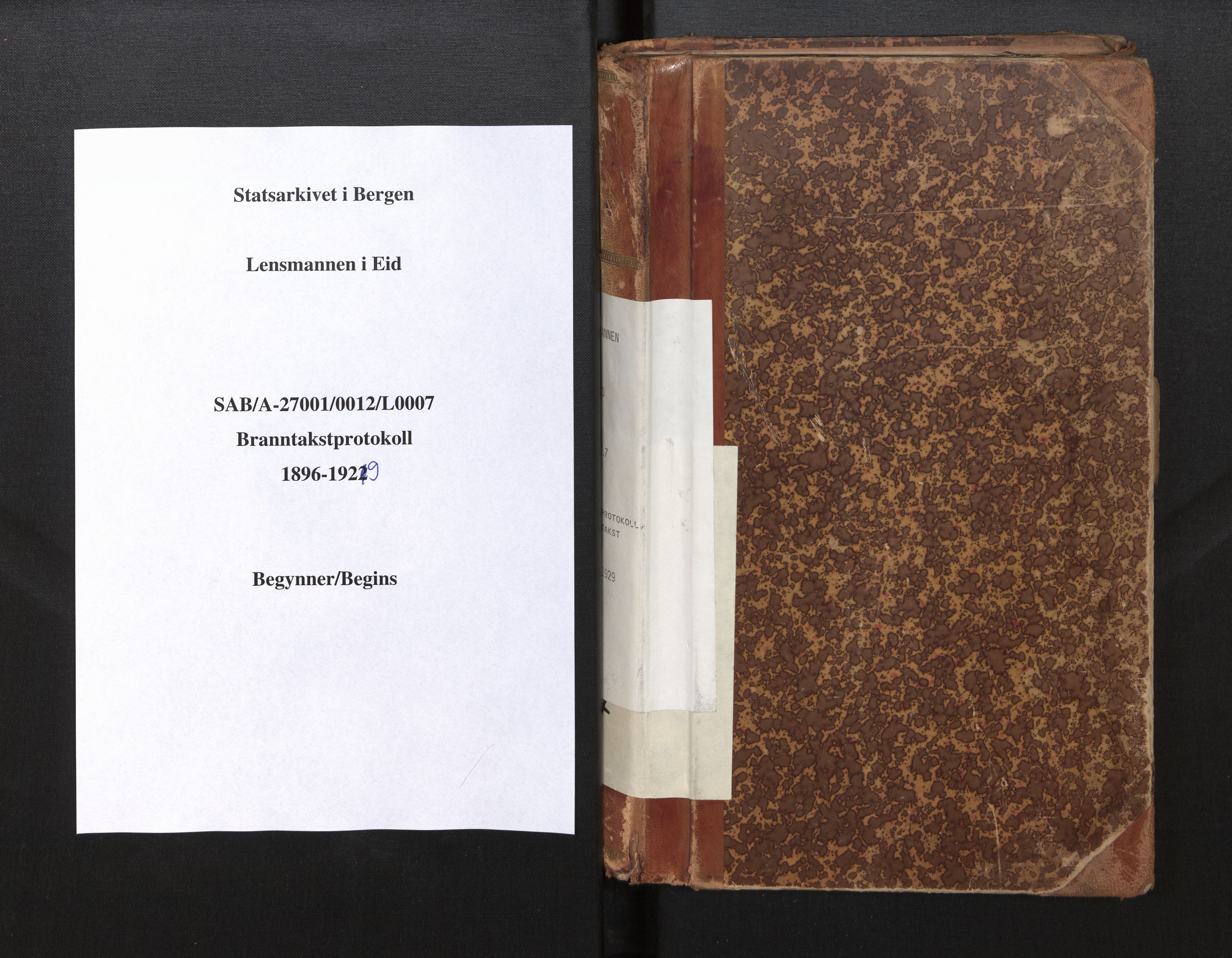 Lensmannen i Eid, SAB/A-27001/0012/L0007: Branntakstprotokoll, skjematakst, 1896-1929