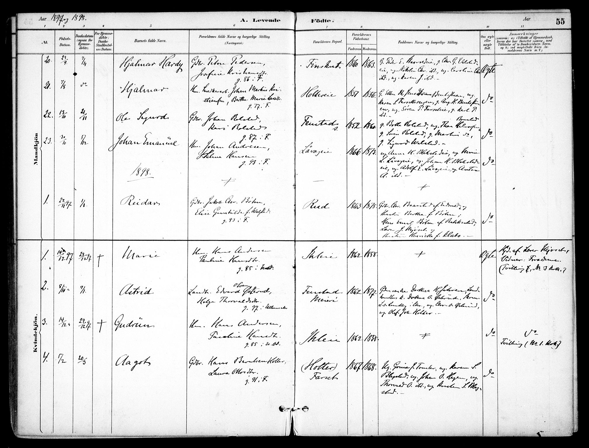Nes prestekontor Kirkebøker, SAO/A-10410/F/Fb/L0002: Parish register (official) no. II 2, 1883-1918, p. 55