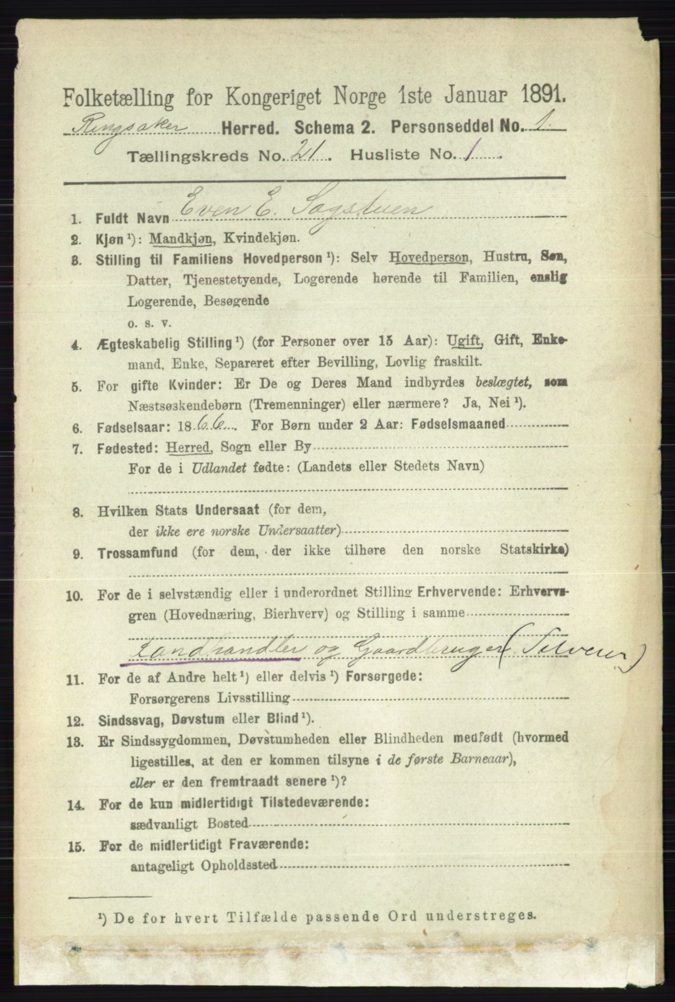 RA, 1891 census for 0412 Ringsaker, 1891, p. 11787