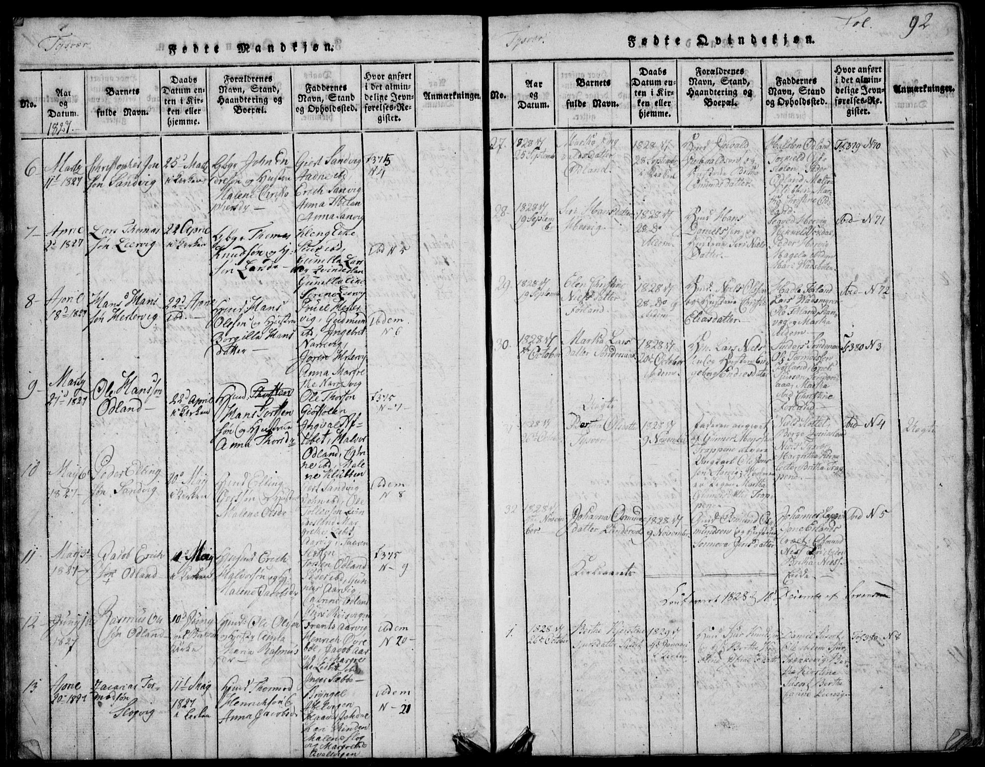 Skjold sokneprestkontor, AV/SAST-A-101847/H/Ha/Hab/L0002: Parish register (copy) no. B 2 /1, 1815-1830, p. 92