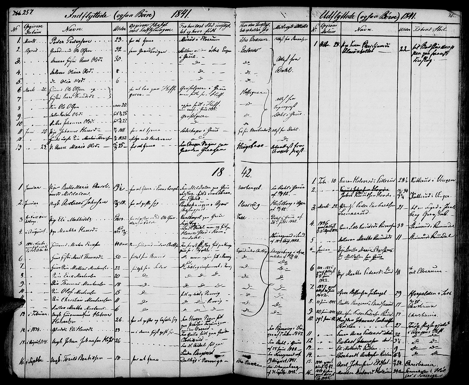 Hof prestekontor, SAH/PREST-038/H/Ha/Haa/L0007: Parish register (official) no. 7, 1841-1848, p. 257