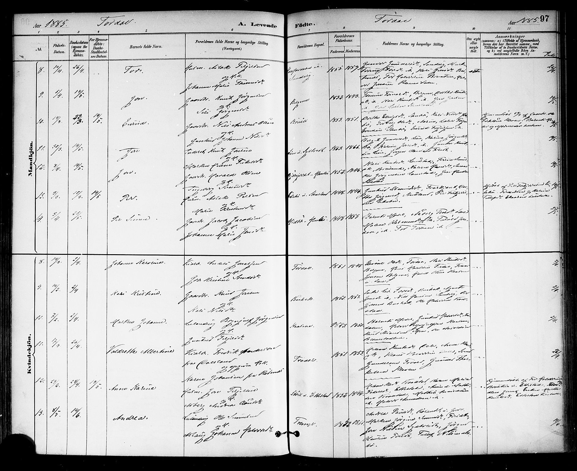 Drangedal kirkebøker, SAKO/A-258/F/Fa/L0010: Parish register (official) no. 10 /2, 1885-1894, p. 97