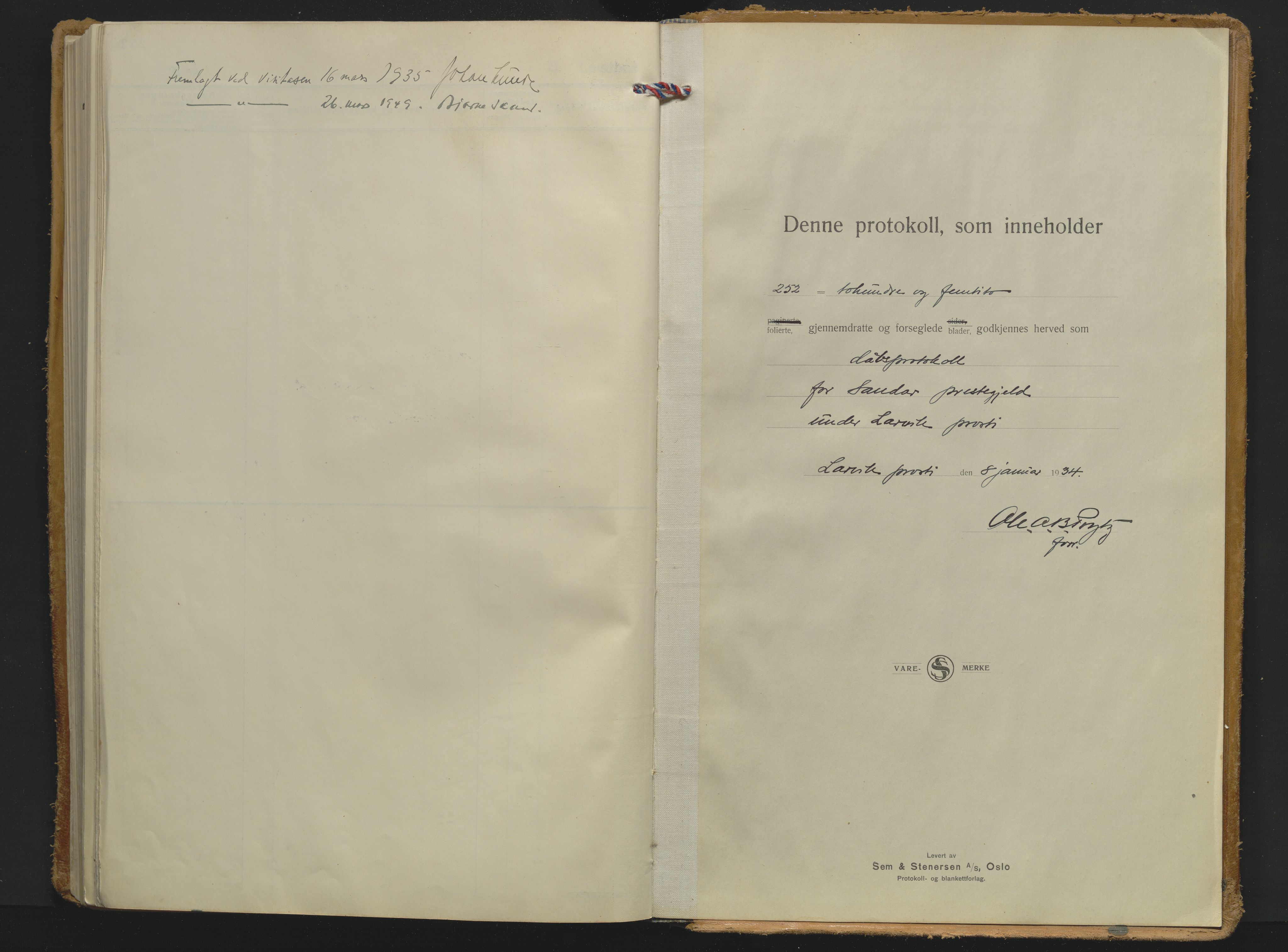 Sandar kirkebøker, SAKO/A-243/F/Fa/L0025: Parish register (official) no. 25, 1932-1943