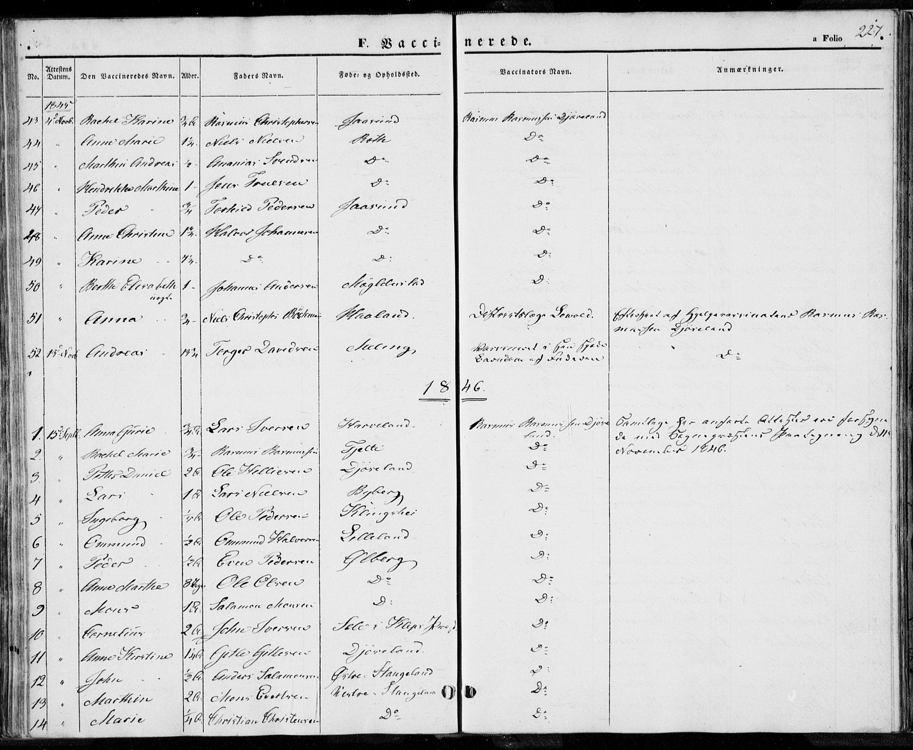 Håland sokneprestkontor, SAST/A-101802/001/30BA/L0006: Parish register (official) no. A 6, 1842-1853, p. 227