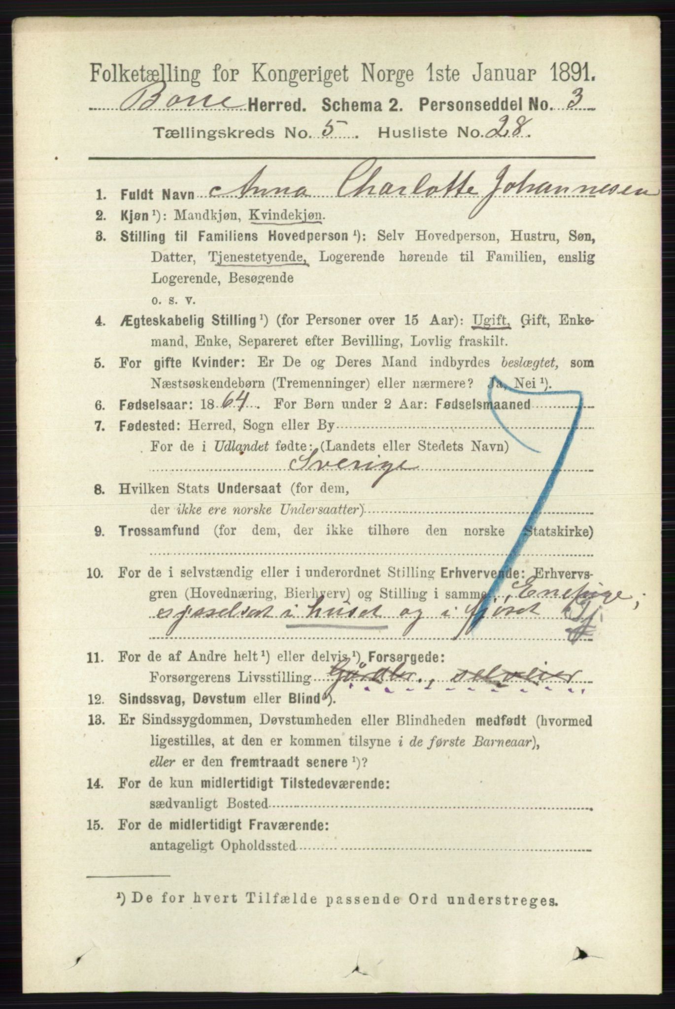 RA, 1891 census for 0717 Borre, 1891, p. 2192
