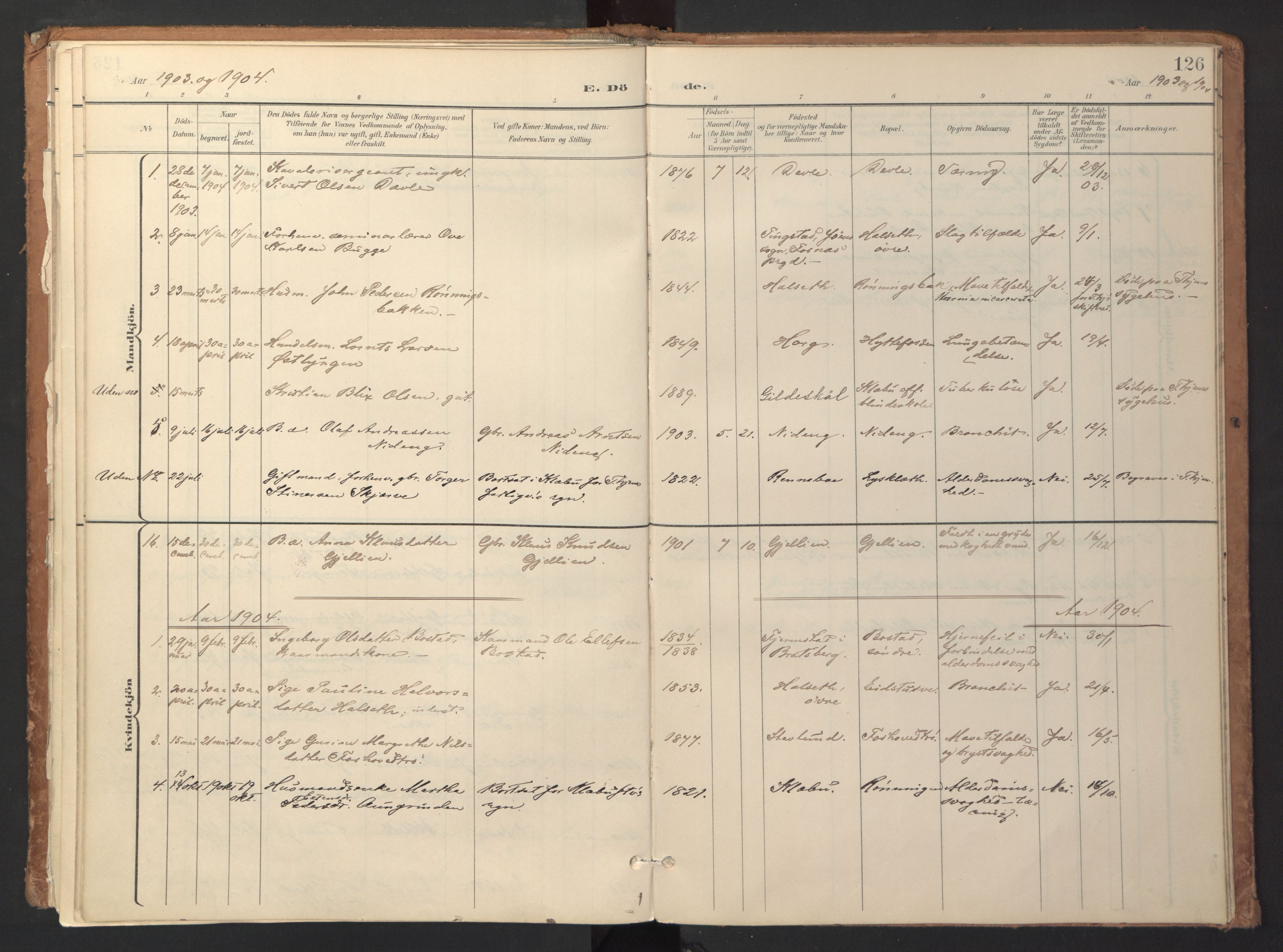 Ministerialprotokoller, klokkerbøker og fødselsregistre - Sør-Trøndelag, SAT/A-1456/618/L0448: Parish register (official) no. 618A11, 1898-1916, p. 126