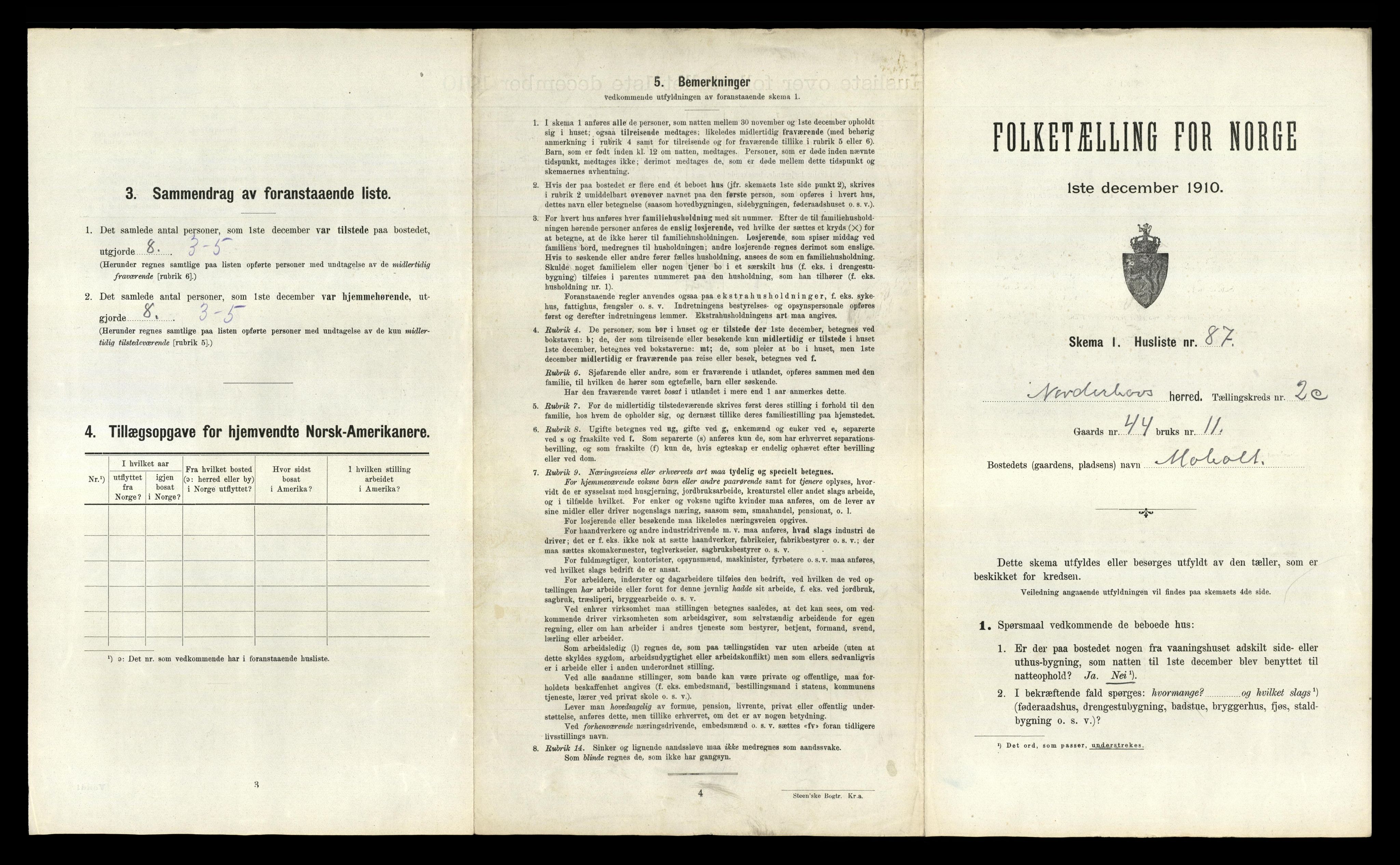 RA, 1910 census for Norderhov, 1910, p. 708