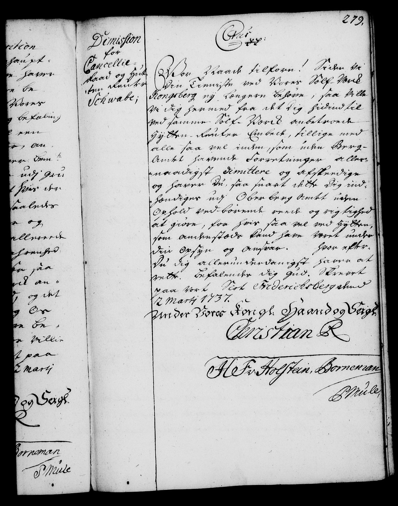 Rentekammeret, Kammerkanselliet, AV/RA-EA-3111/G/Gg/Gga/L0004: Norsk ekspedisjonsprotokoll med register (merket RK 53.4), 1734-1741, p. 279