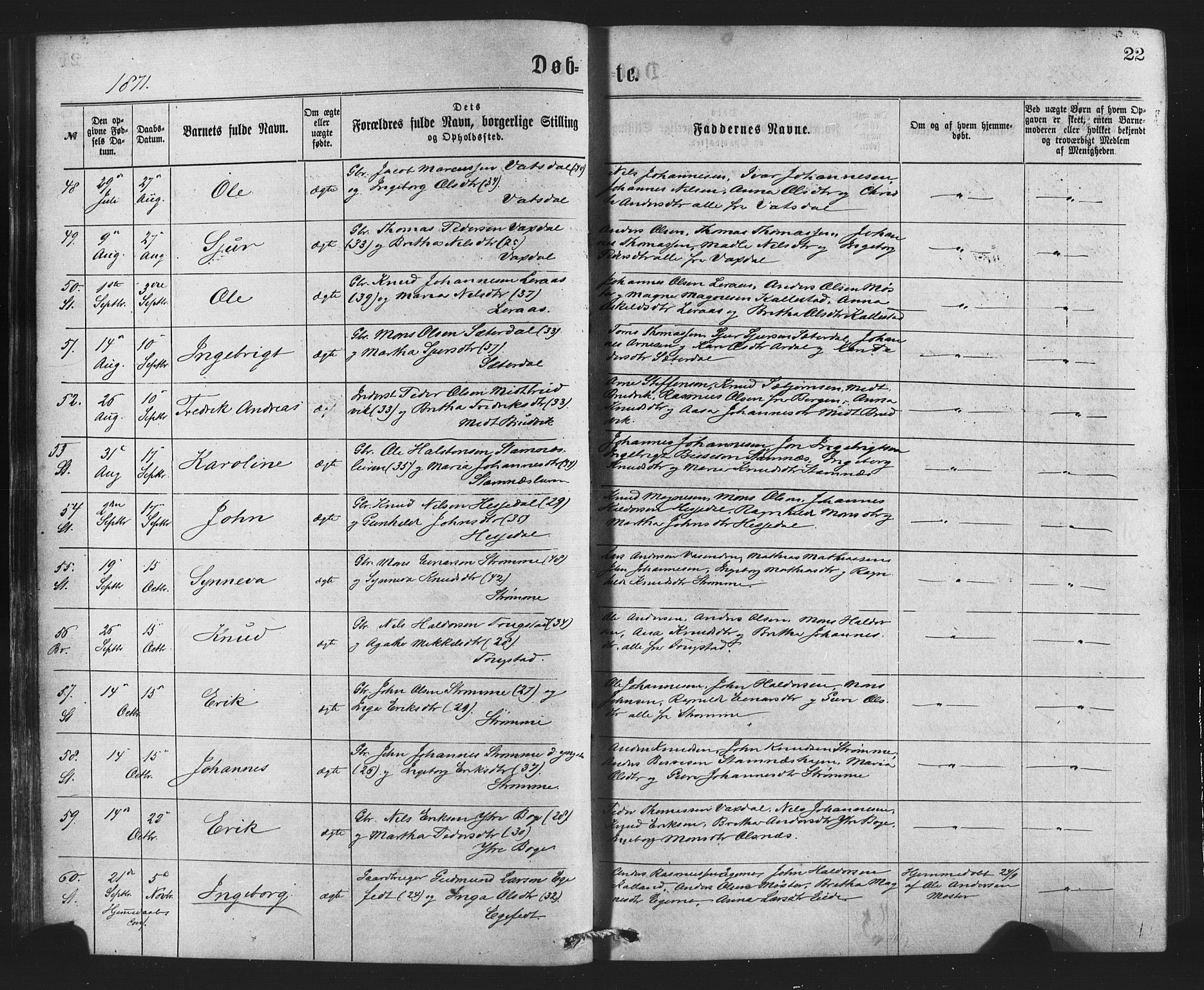 Bruvik Sokneprestembete, SAB/A-74701/H/Haa: Parish register (official) no. A 1, 1869-1877, p. 22