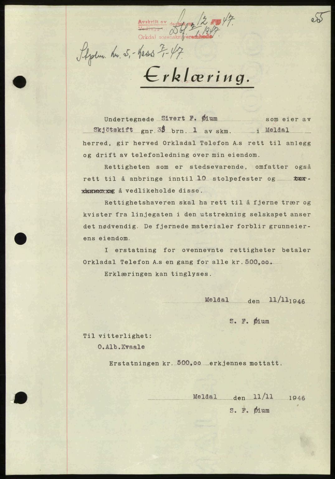 Orkdal sorenskriveri, AV/SAT-A-4169/1/2/2C: Mortgage book no. A, 1947-1948, Diary no: : 12/1947