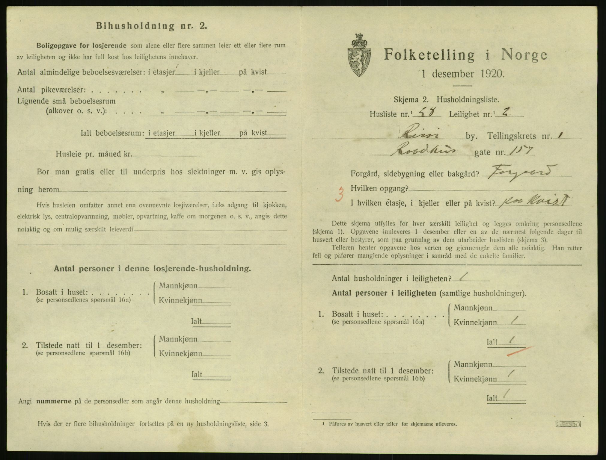 SAK, 1920 census for Risør, 1920, p. 1417