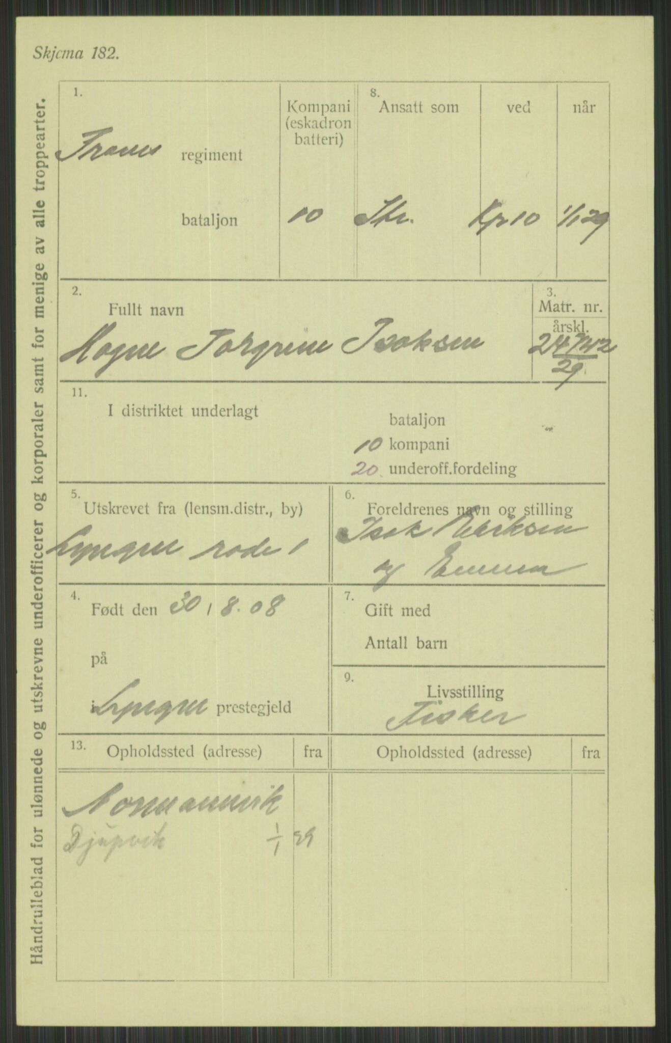 Forsvaret, Troms infanteriregiment nr. 16, AV/RA-RAFA-3146/P/Pa/L0013/0004: Rulleblad / Rulleblad for regimentets menige mannskaper, årsklasse 1929, 1929, p. 483