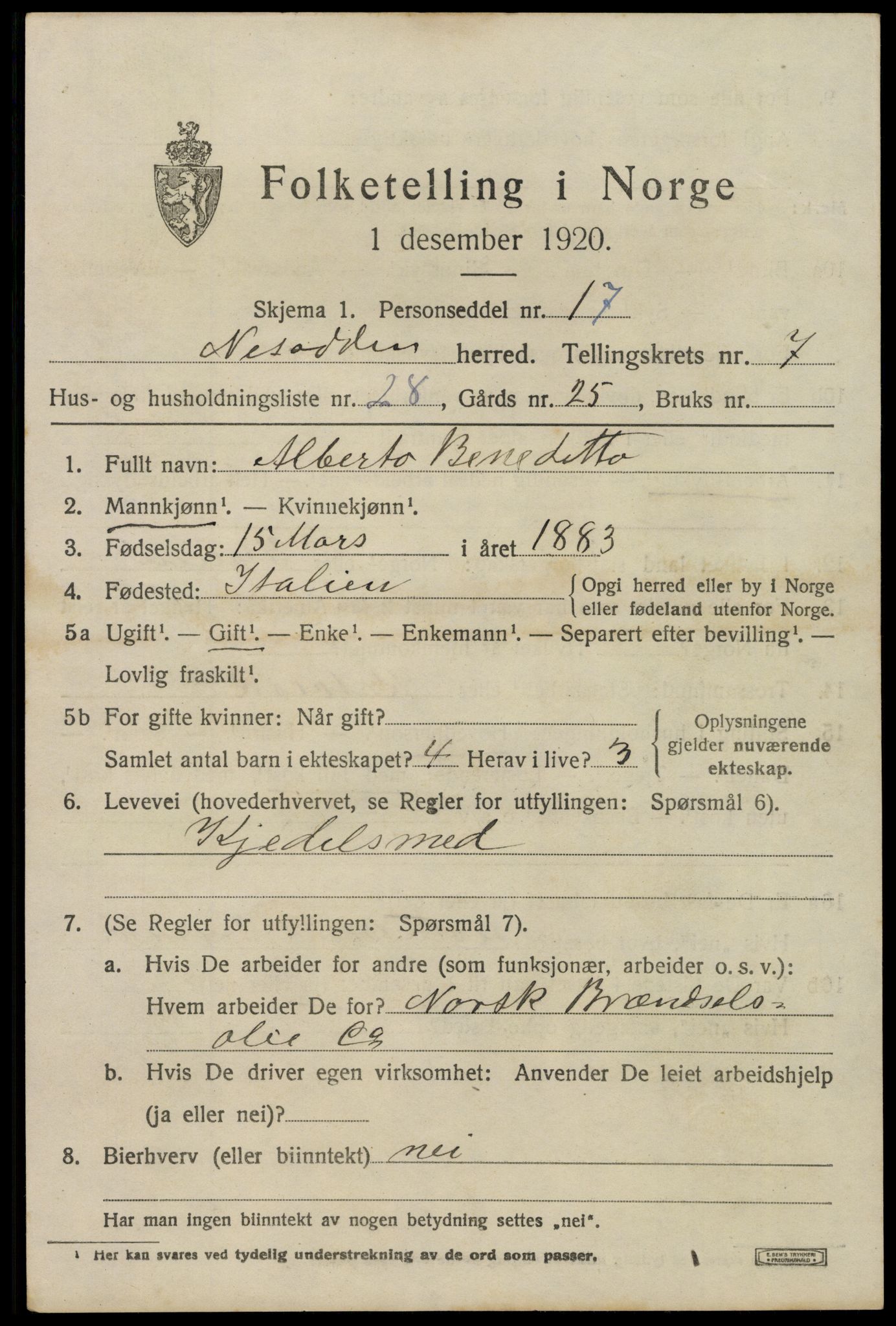 SAO, 1920 census for Nesodden, 1920, p. 5973