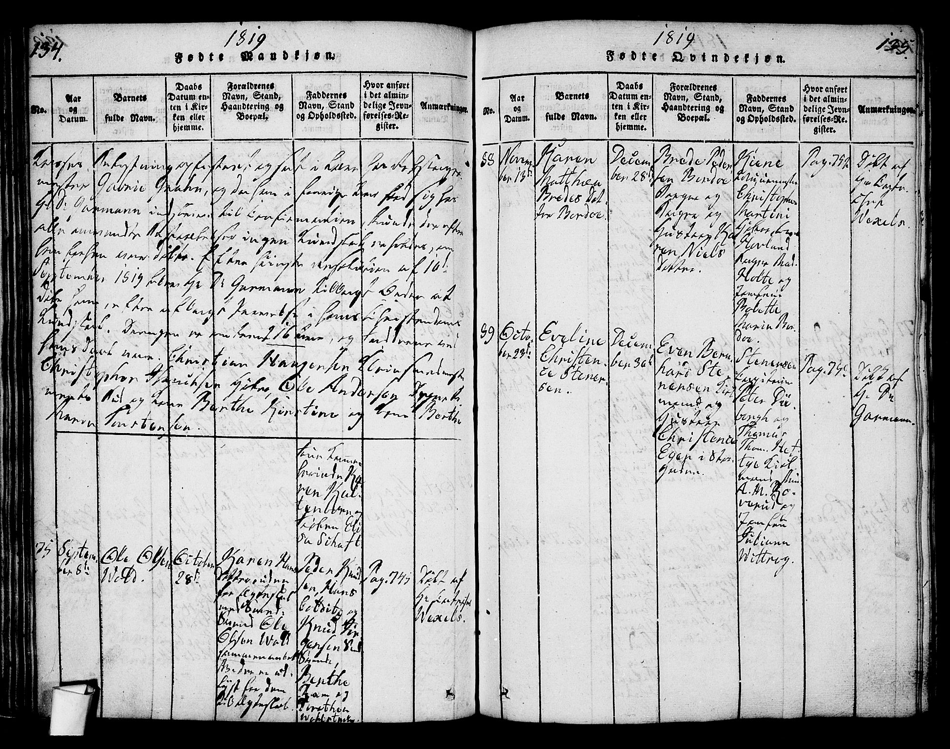 Oslo domkirke Kirkebøker, SAO/A-10752/G/Ga/L0001: Parish register (copy) no. 1, 1817-1825, p. 134-135