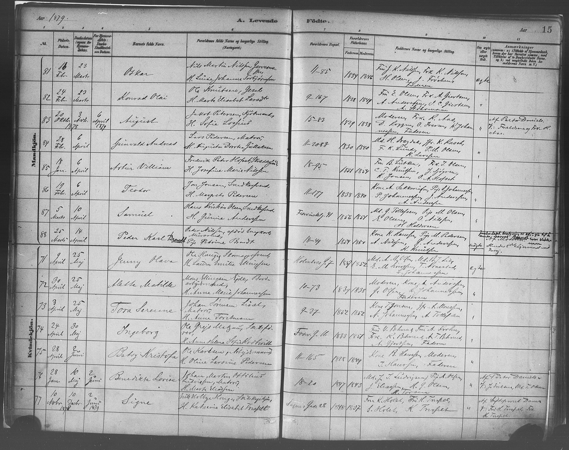 Domkirken sokneprestembete, AV/SAB-A-74801/H/Haa/L0023: Parish register (official) no. B 6, 1879-1887, p. 15