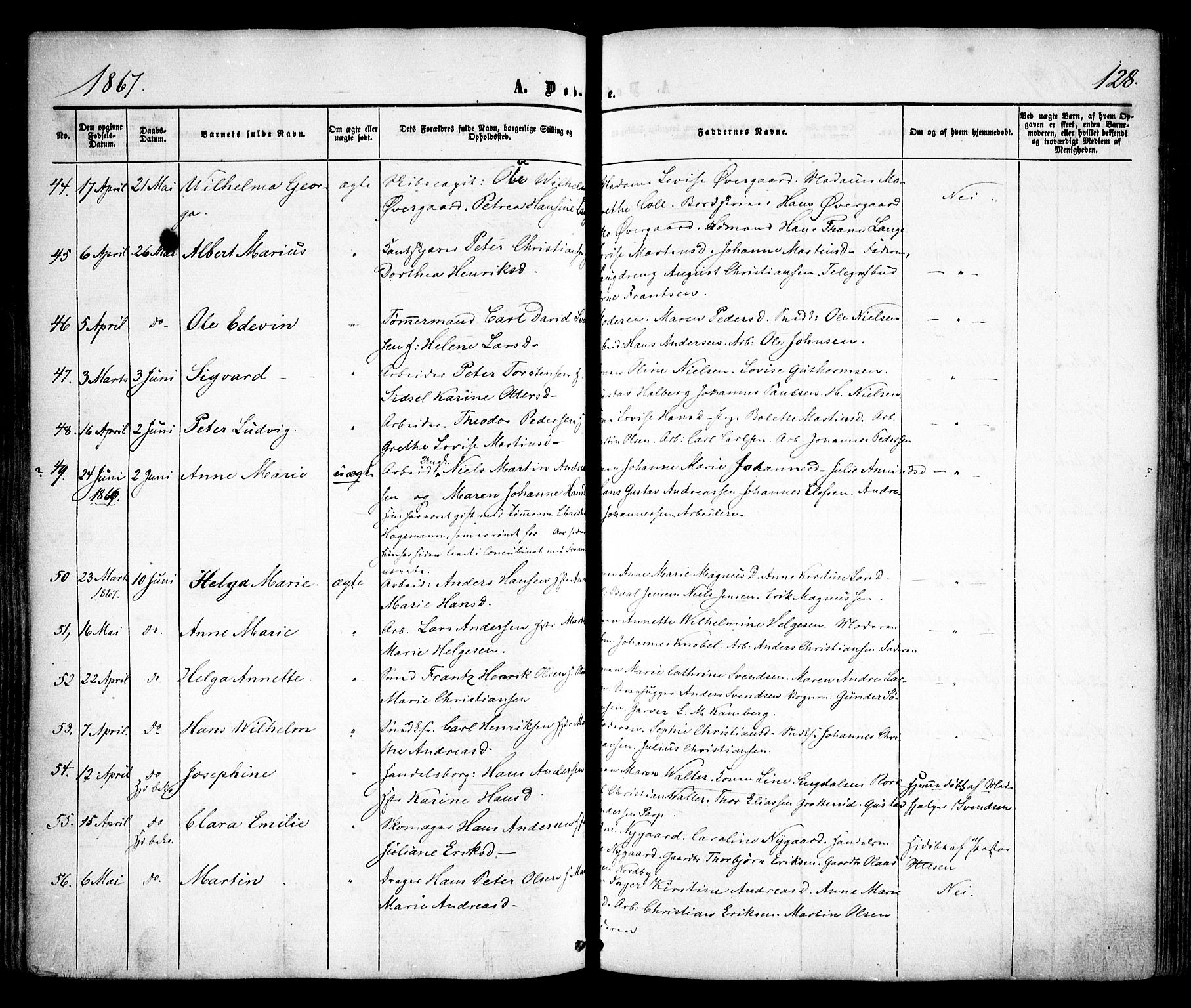Sarpsborg prestekontor Kirkebøker, SAO/A-2006/F/Fa/L0001: Parish register (official) no. 1, 1859-1868, p. 128