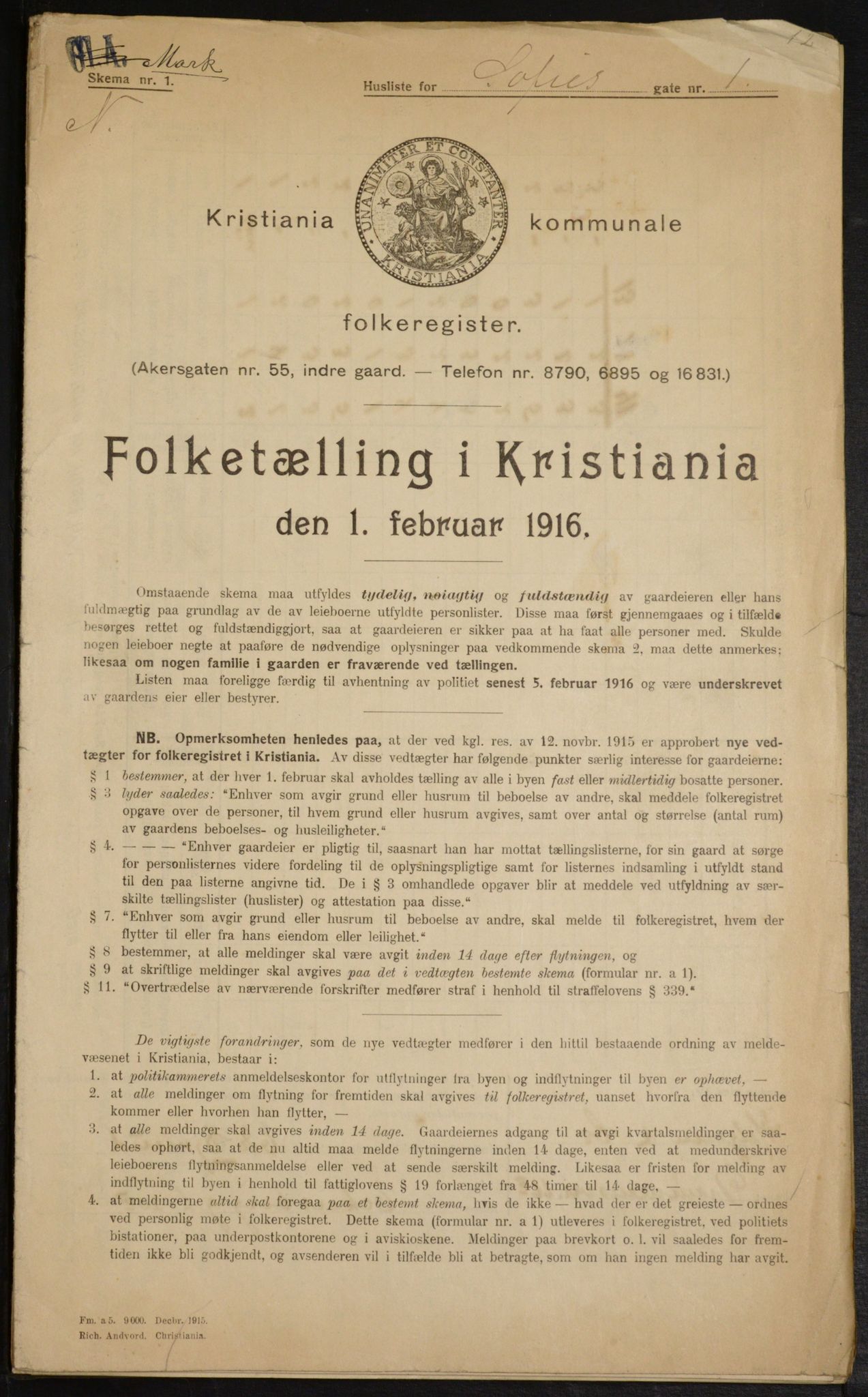 OBA, Municipal Census 1916 for Kristiania, 1916, p. 101155