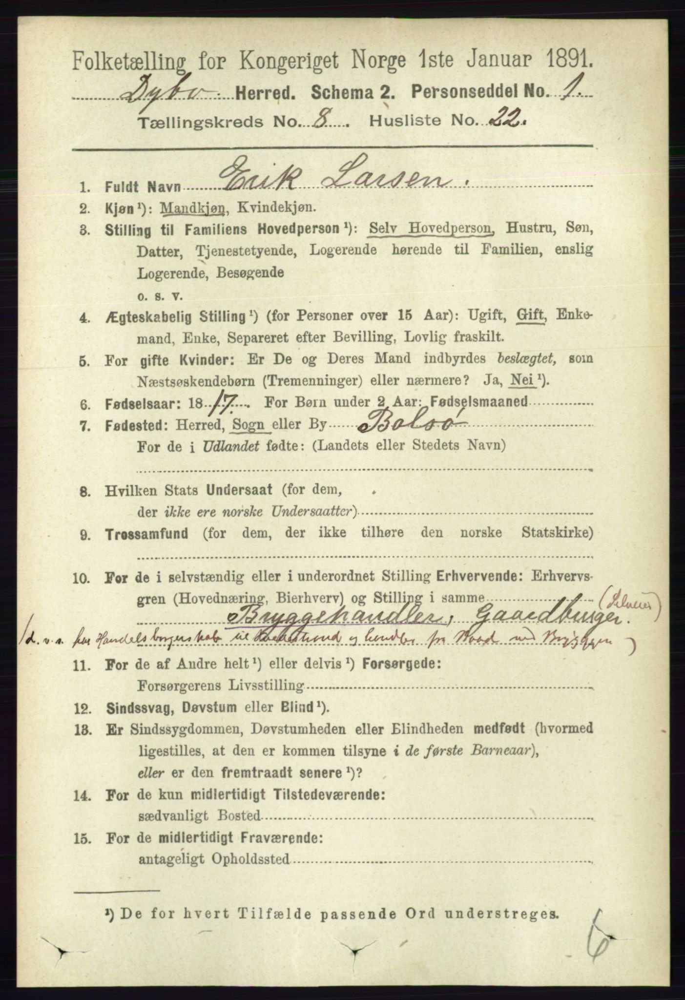 RA, 1891 census for 0915 Dypvåg, 1891, p. 2845