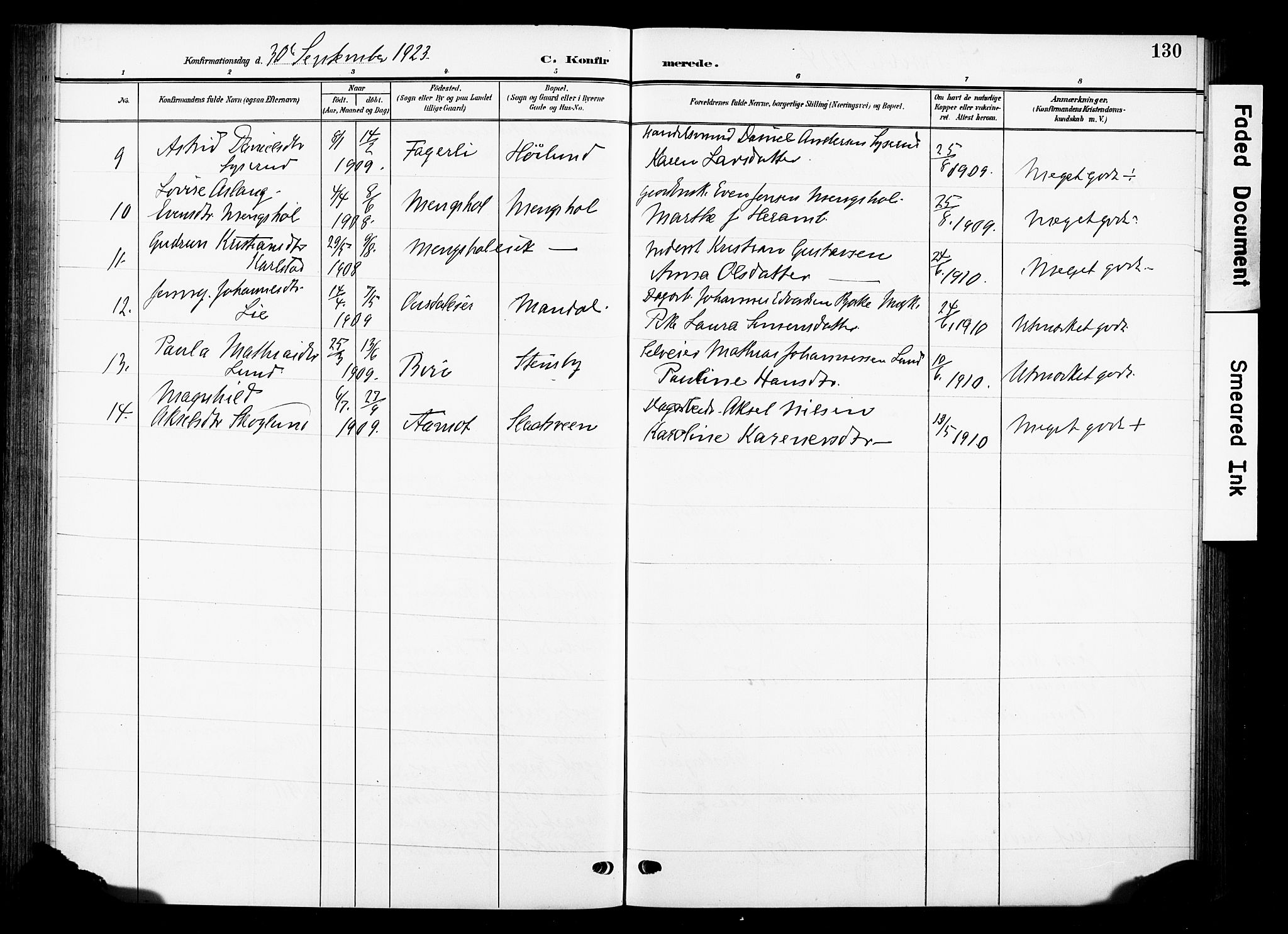 Nes prestekontor, Hedmark, SAH/PREST-020/K/Ka/L0013: Parish register (official) no. 13, 1906-1924, p. 130