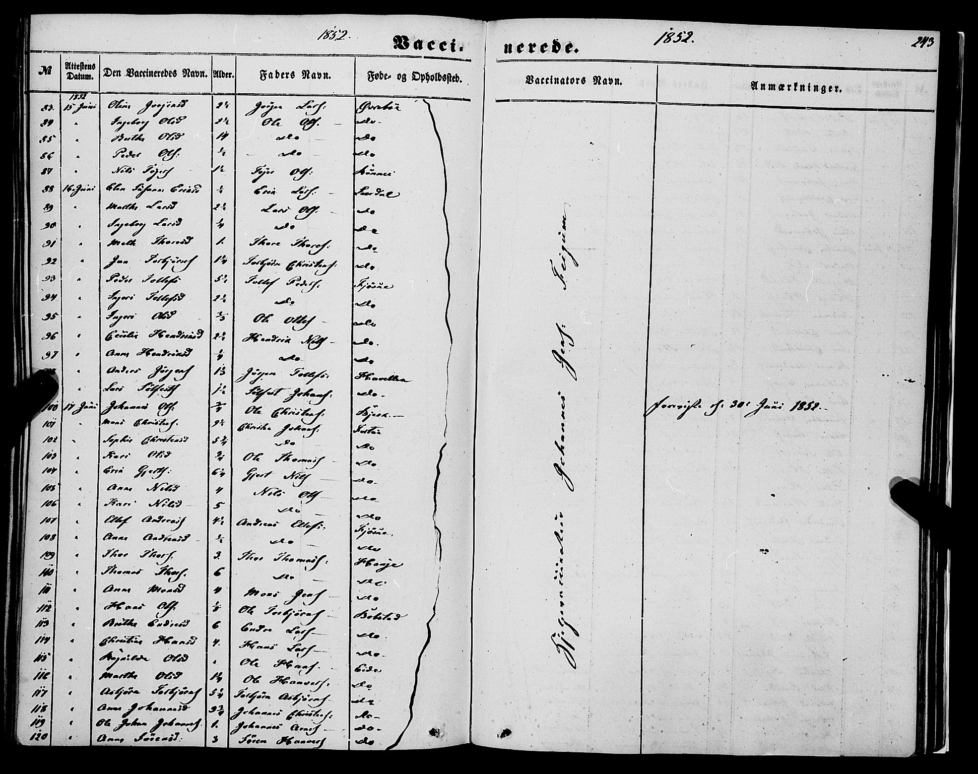 Luster sokneprestembete, AV/SAB-A-81101/H/Haa/Haaa/L0007: Parish register (official) no. A 7, 1849-1859, p. 243