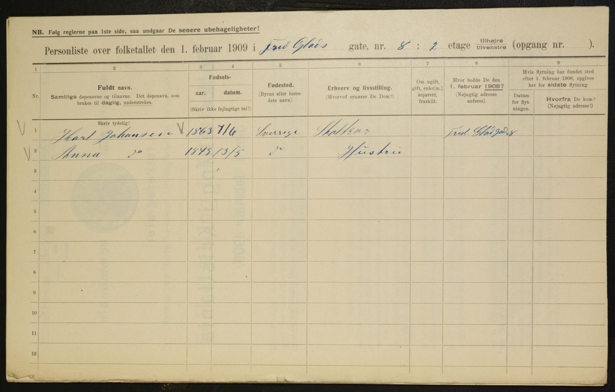 OBA, Municipal Census 1909 for Kristiania, 1909, p. 24037