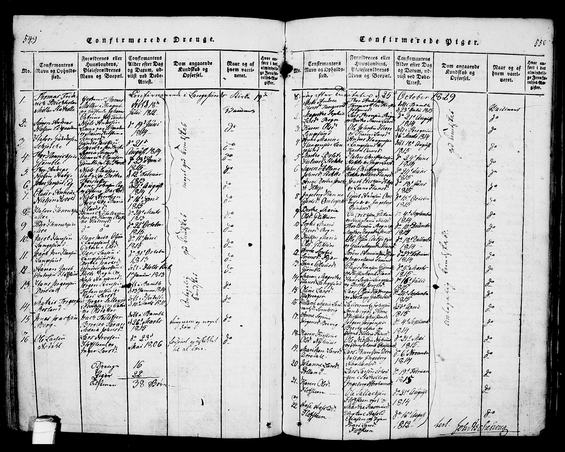 Bamble kirkebøker, SAKO/A-253/F/Fa/L0003: Parish register (official) no. I 3 /1, 1814-1834, p. 549-550