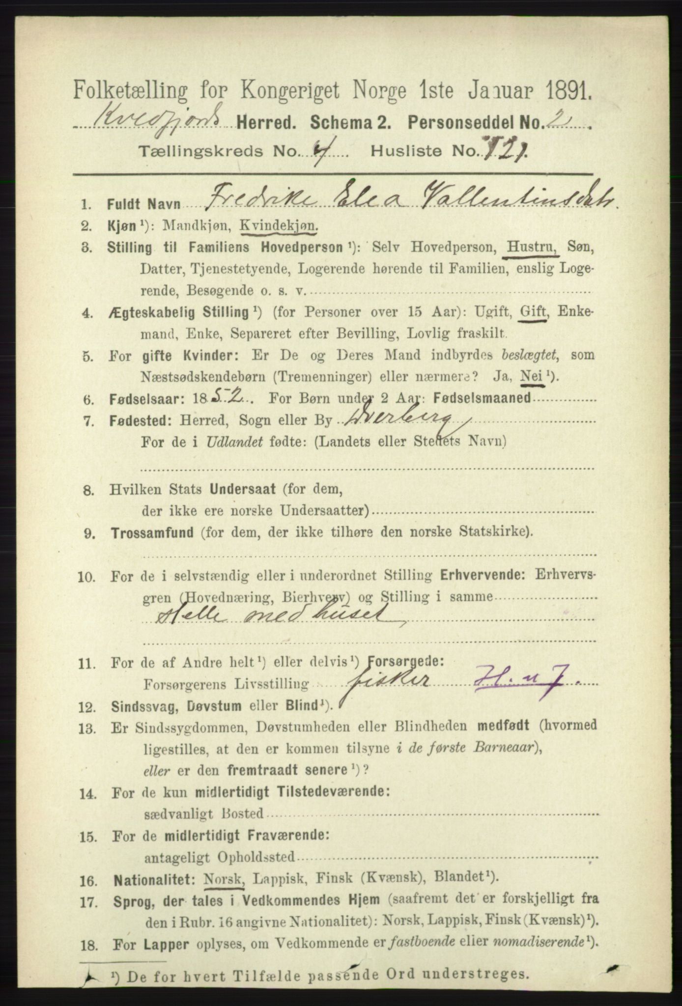 RA, 1891 census for 1911 Kvæfjord, 1891, p. 2662