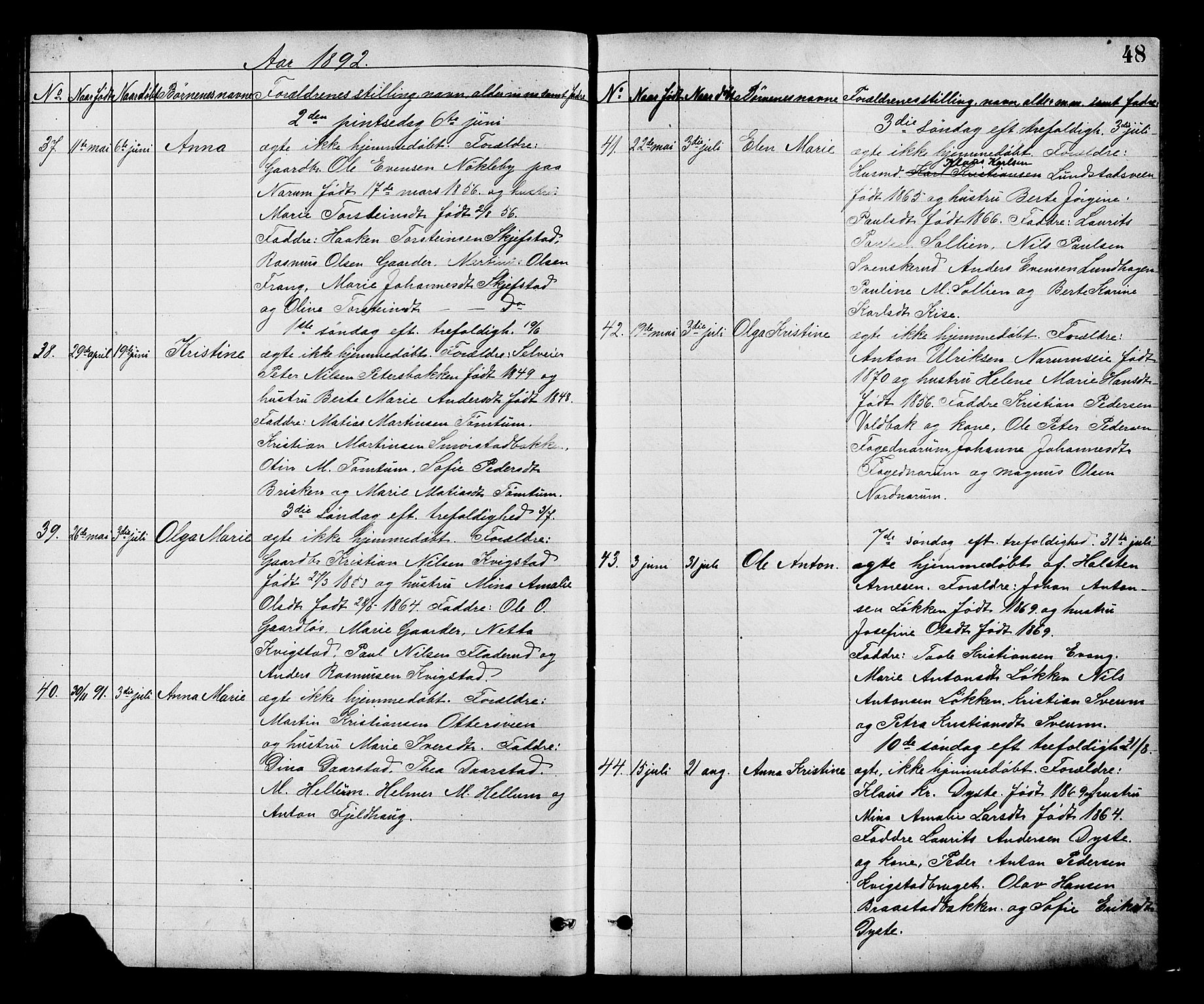 Vestre Toten prestekontor, AV/SAH-PREST-108/H/Ha/Hab/L0008: Parish register (copy) no. 8, 1885-1900, p. 48