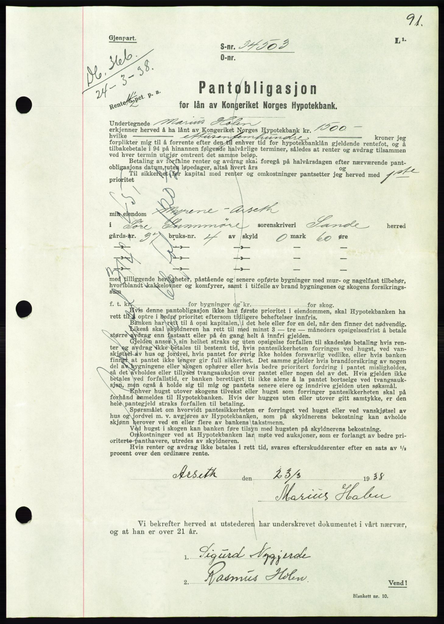 Søre Sunnmøre sorenskriveri, AV/SAT-A-4122/1/2/2C/L0065: Mortgage book no. 59, 1938-1938, Diary no: : 366/1938