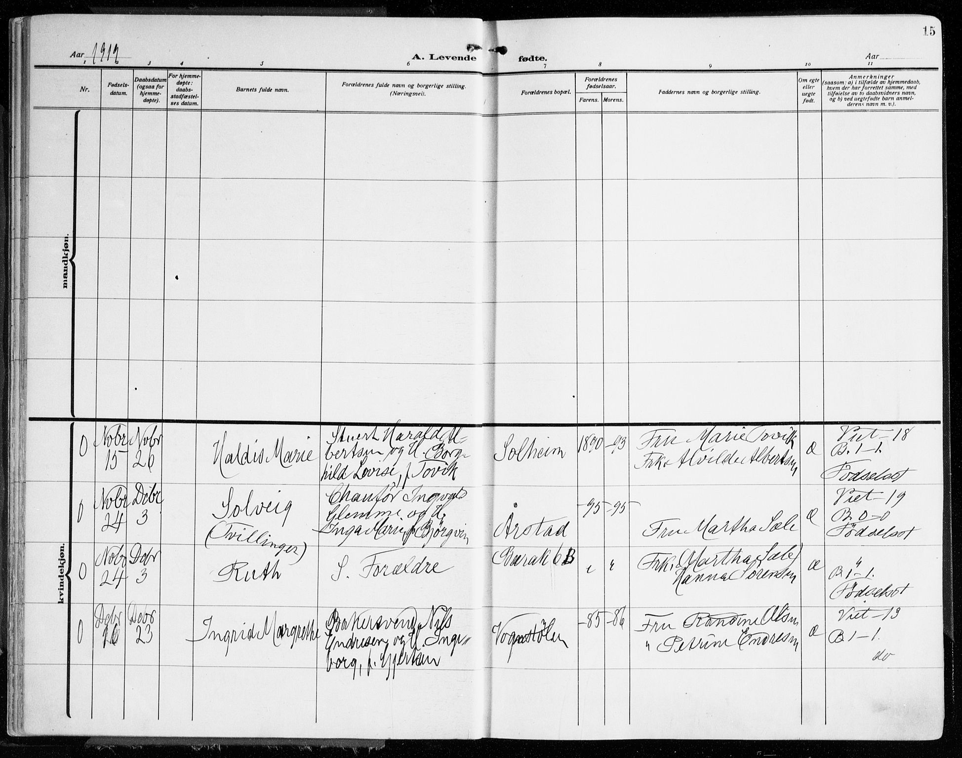 Årstad Sokneprestembete, SAB/A-79301/H/Haa/L0004: Parish register (official) no. A 4, 1919-1928, p. 15