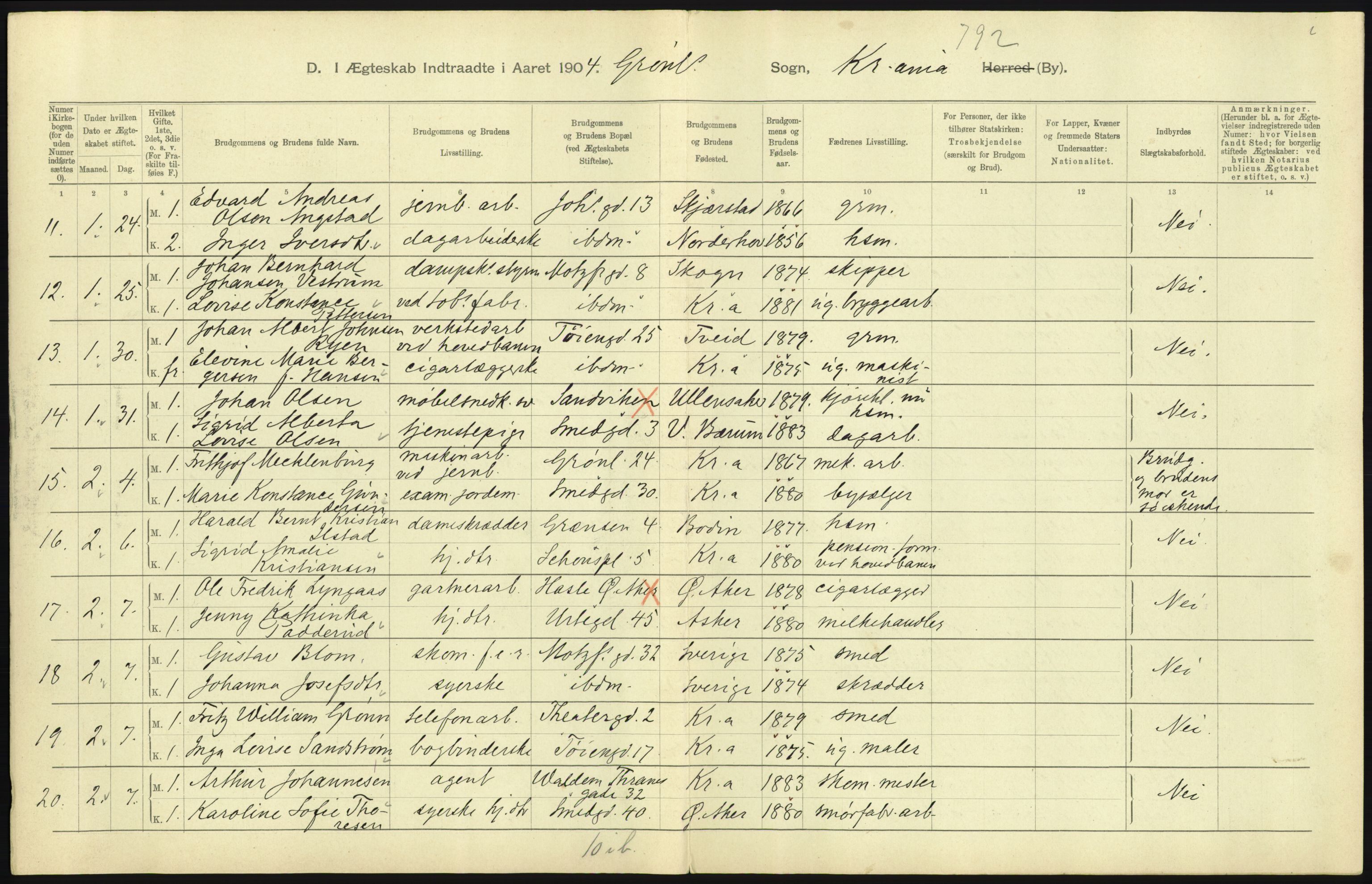 Statistisk sentralbyrå, Sosiodemografiske emner, Befolkning, AV/RA-S-2228/D/Df/Dfa/Dfab/L0004: Kristiania: Gifte, døde, 1904, p. 27