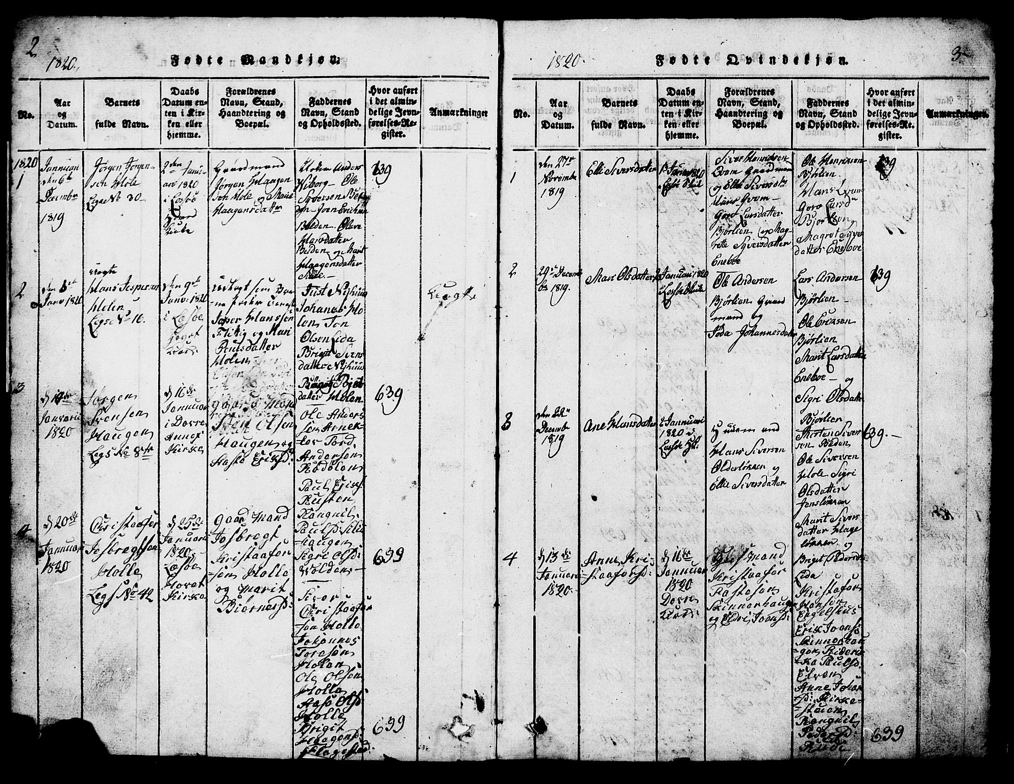 Lesja prestekontor, SAH/PREST-068/H/Ha/Hab/L0001: Parish register (copy) no. 1, 1820-1831, p. 2-3