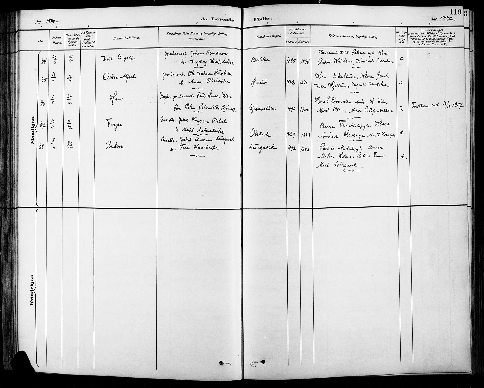 Sel prestekontor, SAH/PREST-074/H/Ha/Hab/L0001: Parish register (copy) no. 1, 1894-1923, p. 110