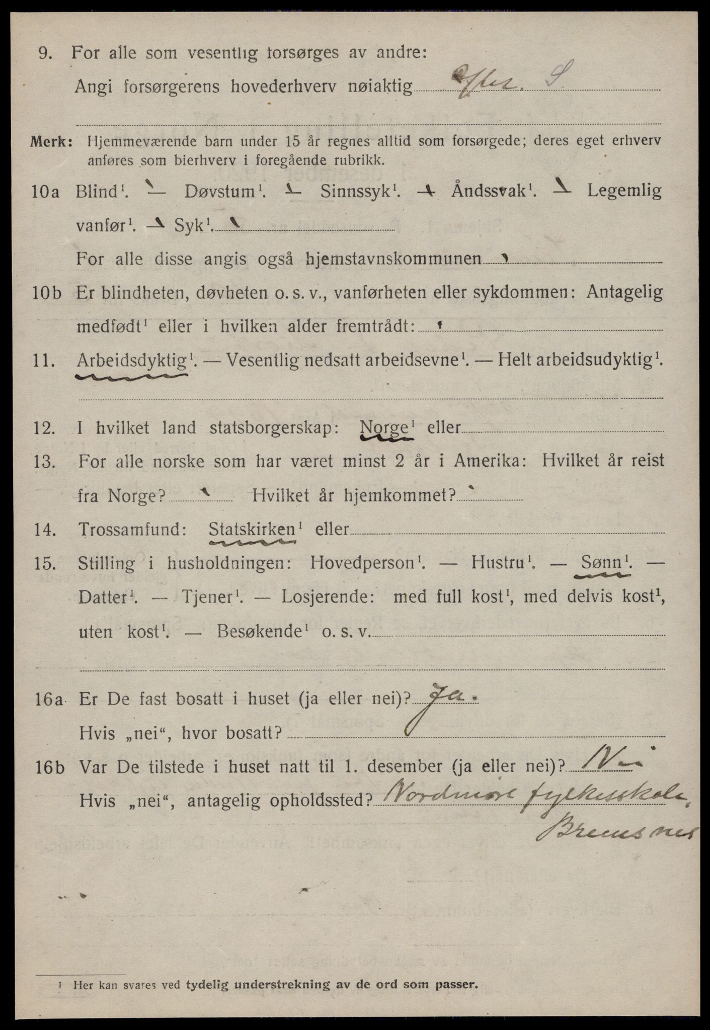 SAT, 1920 census for Kvernes, 1920, p. 292