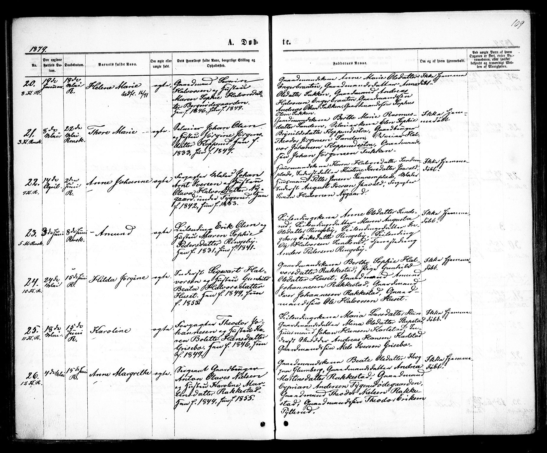 Rødenes prestekontor Kirkebøker, AV/SAO-A-2005/F/Fa/L0008: Parish register (official) no. I 8, 1869-1879, p. 109