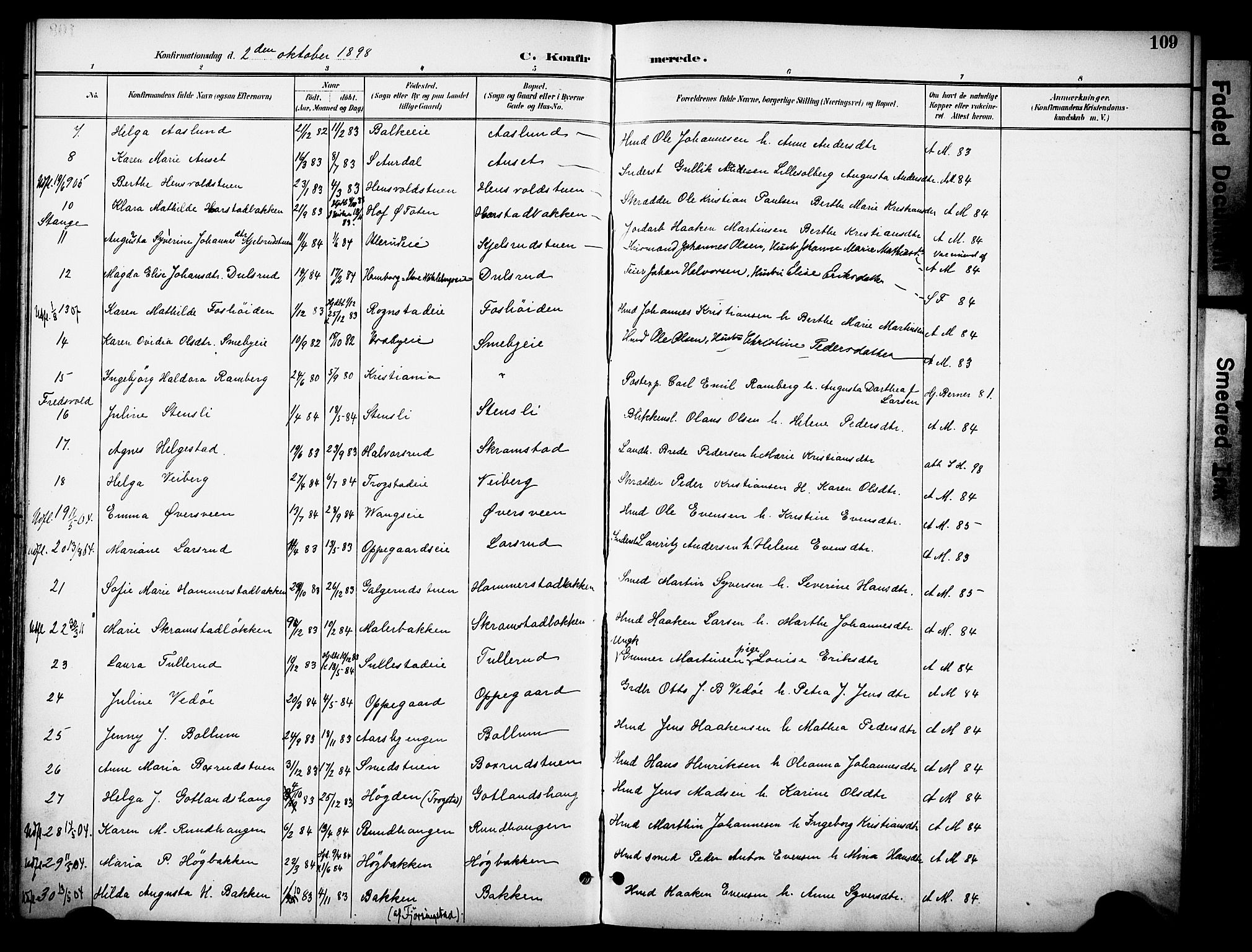 Østre Toten prestekontor, SAH/PREST-104/H/Ha/Haa/L0009: Parish register (official) no. 9, 1897-1913, p. 109