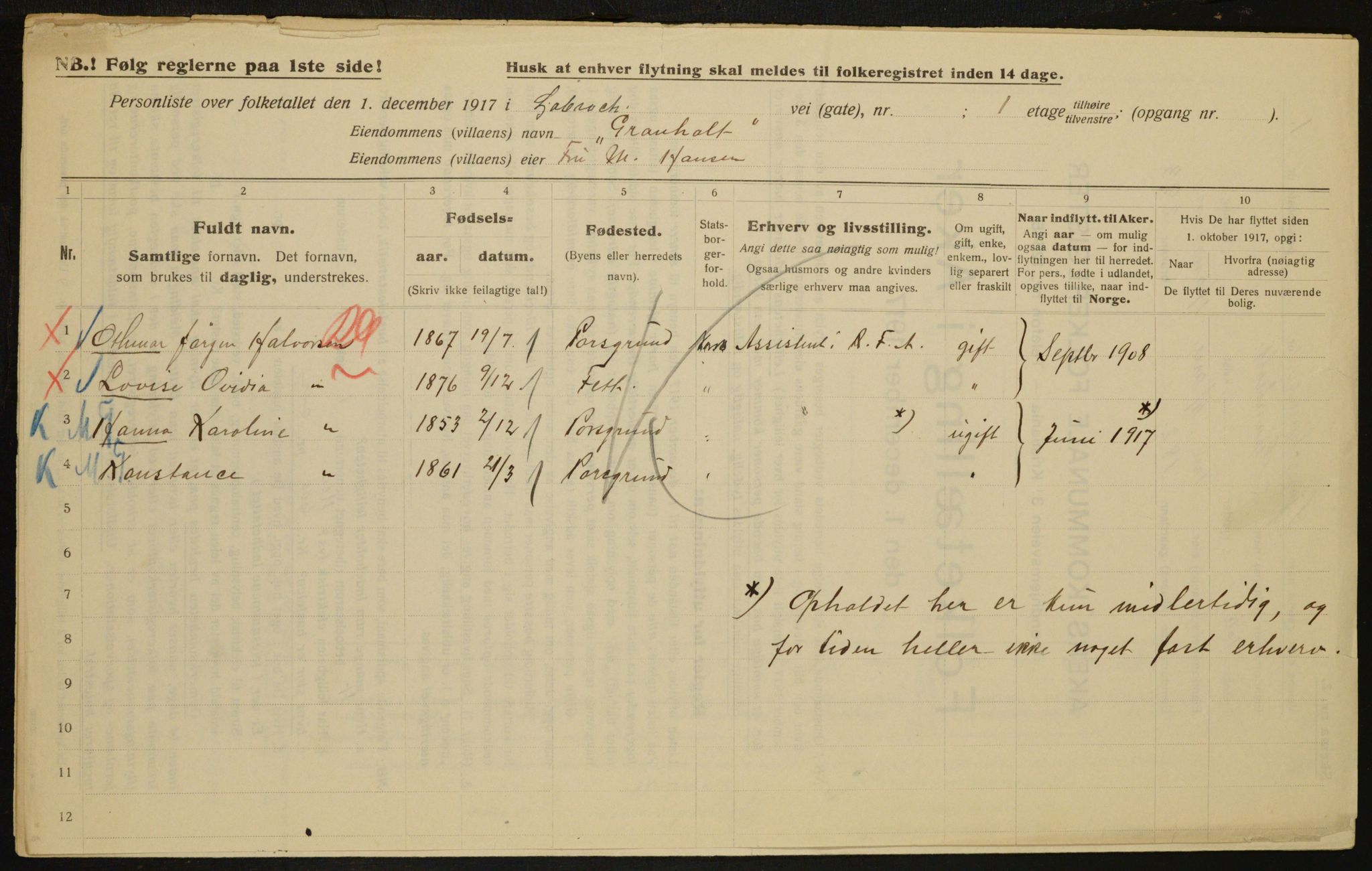 OBA, Municipal Census 1917 for Aker, 1917, p. 17235