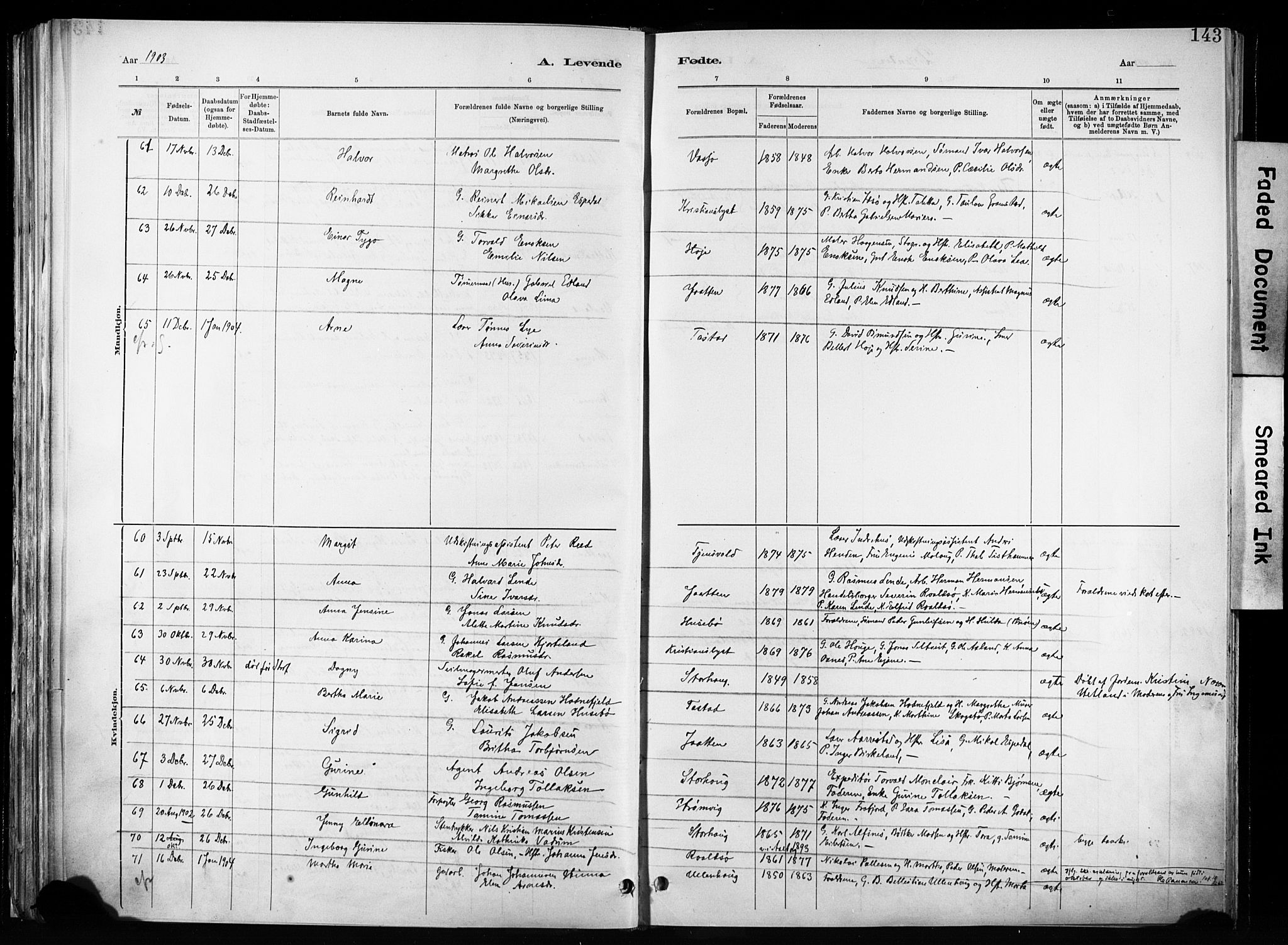 Hetland sokneprestkontor, AV/SAST-A-101826/30/30BA/L0011: Parish register (official) no. A 11, 1884-1911, p. 143