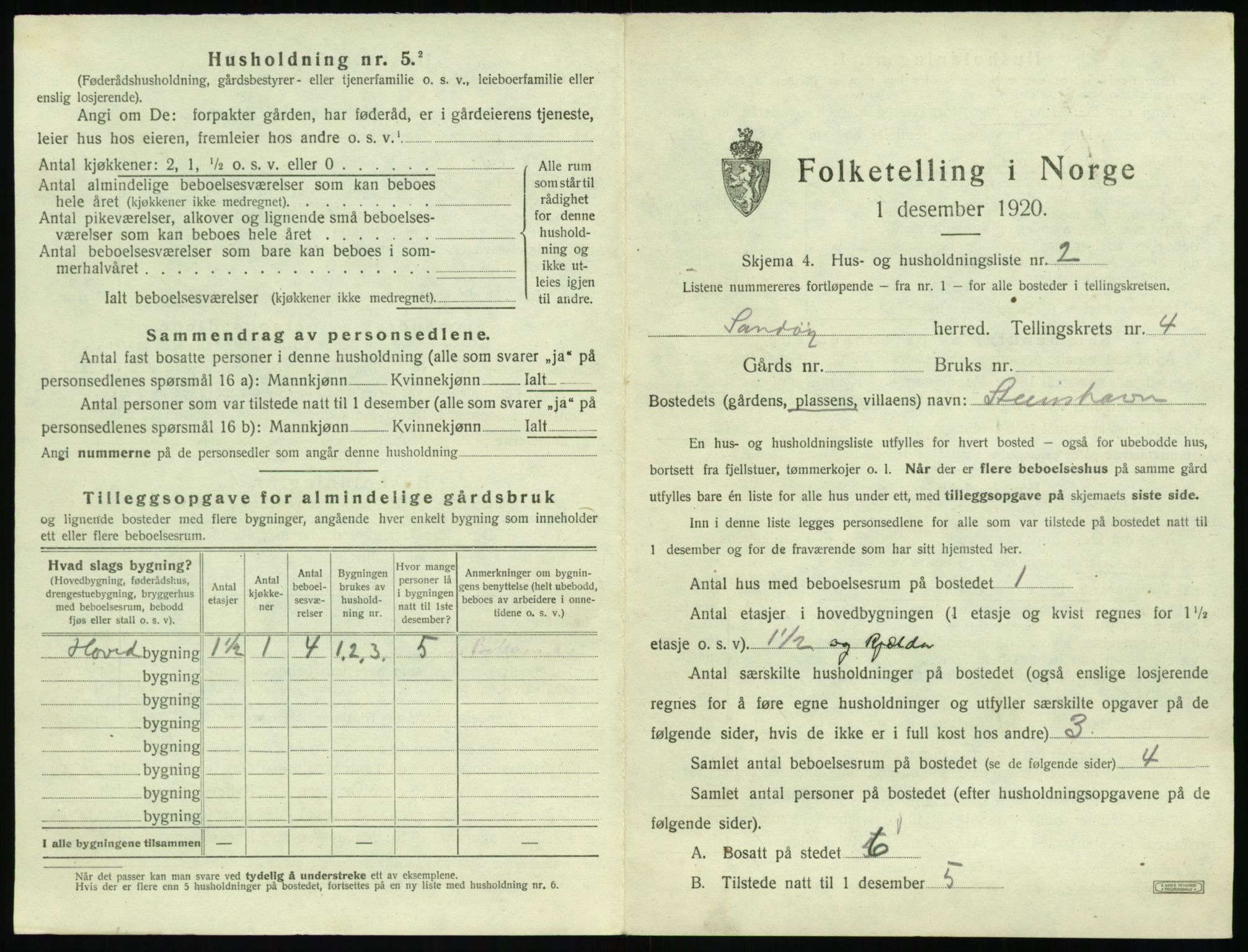 SAT, 1920 census for Sandøy, 1920, p. 170
