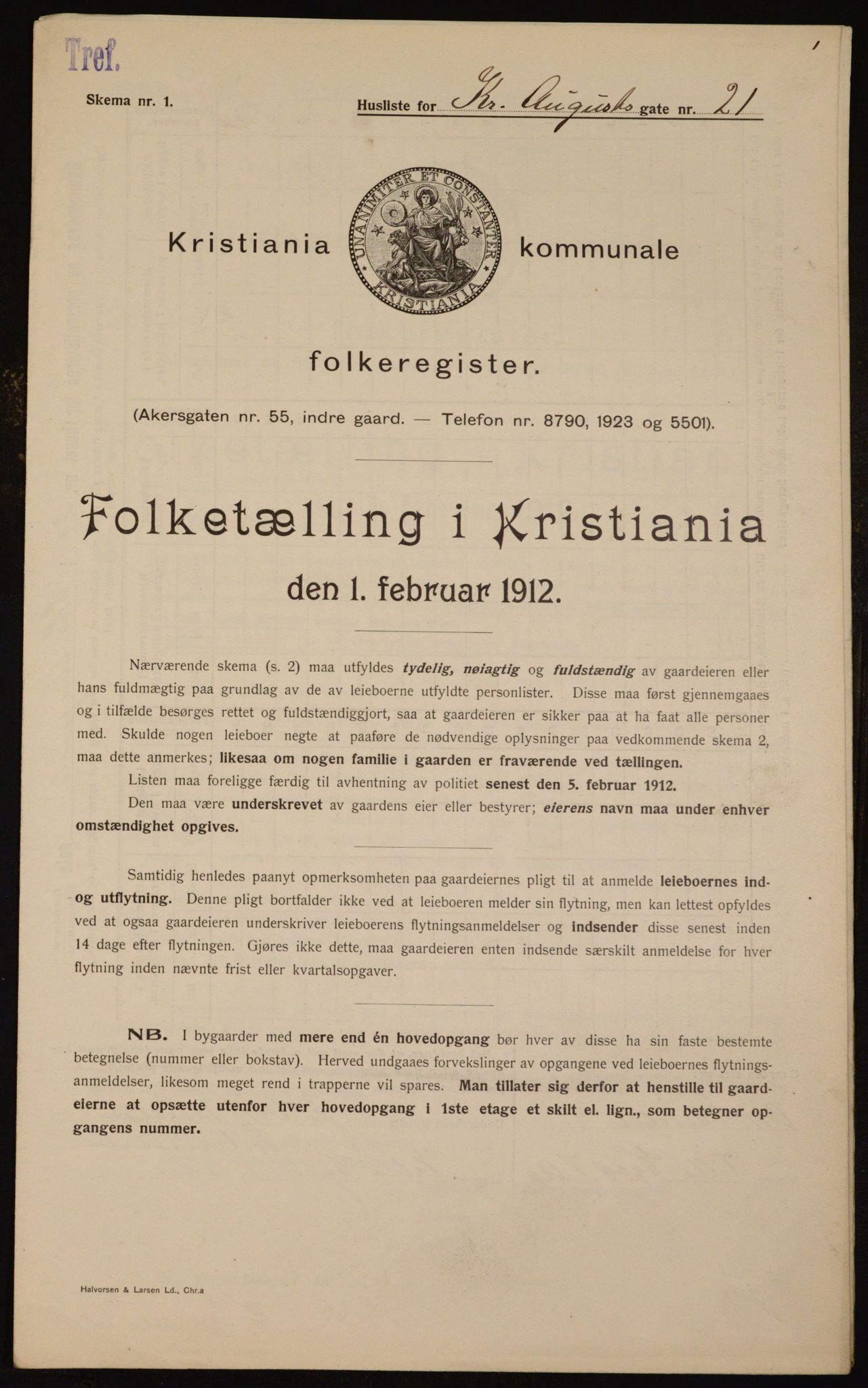 OBA, Municipal Census 1912 for Kristiania, 1912, p. 54364