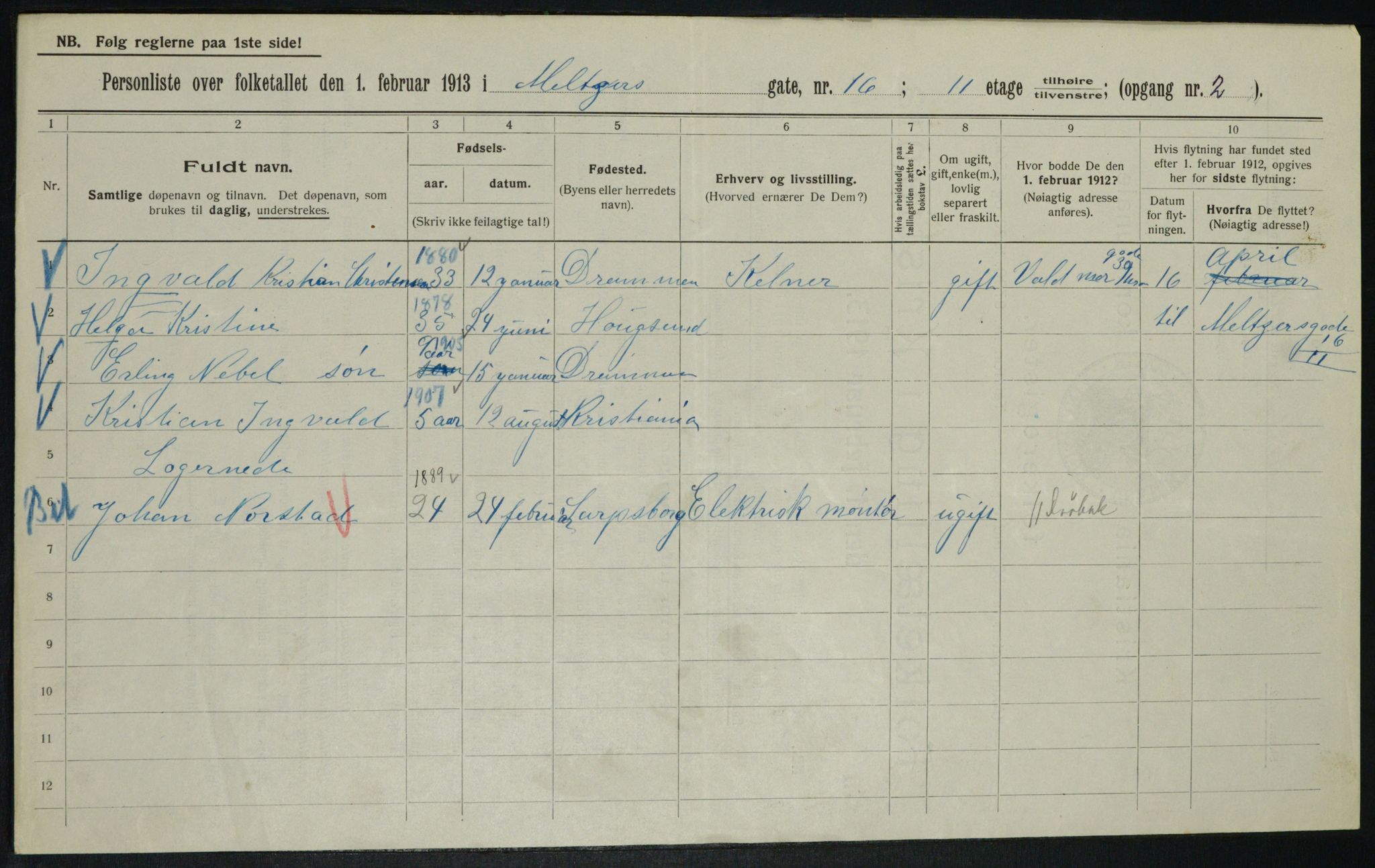 OBA, Municipal Census 1913 for Kristiania, 1913, p. 65227