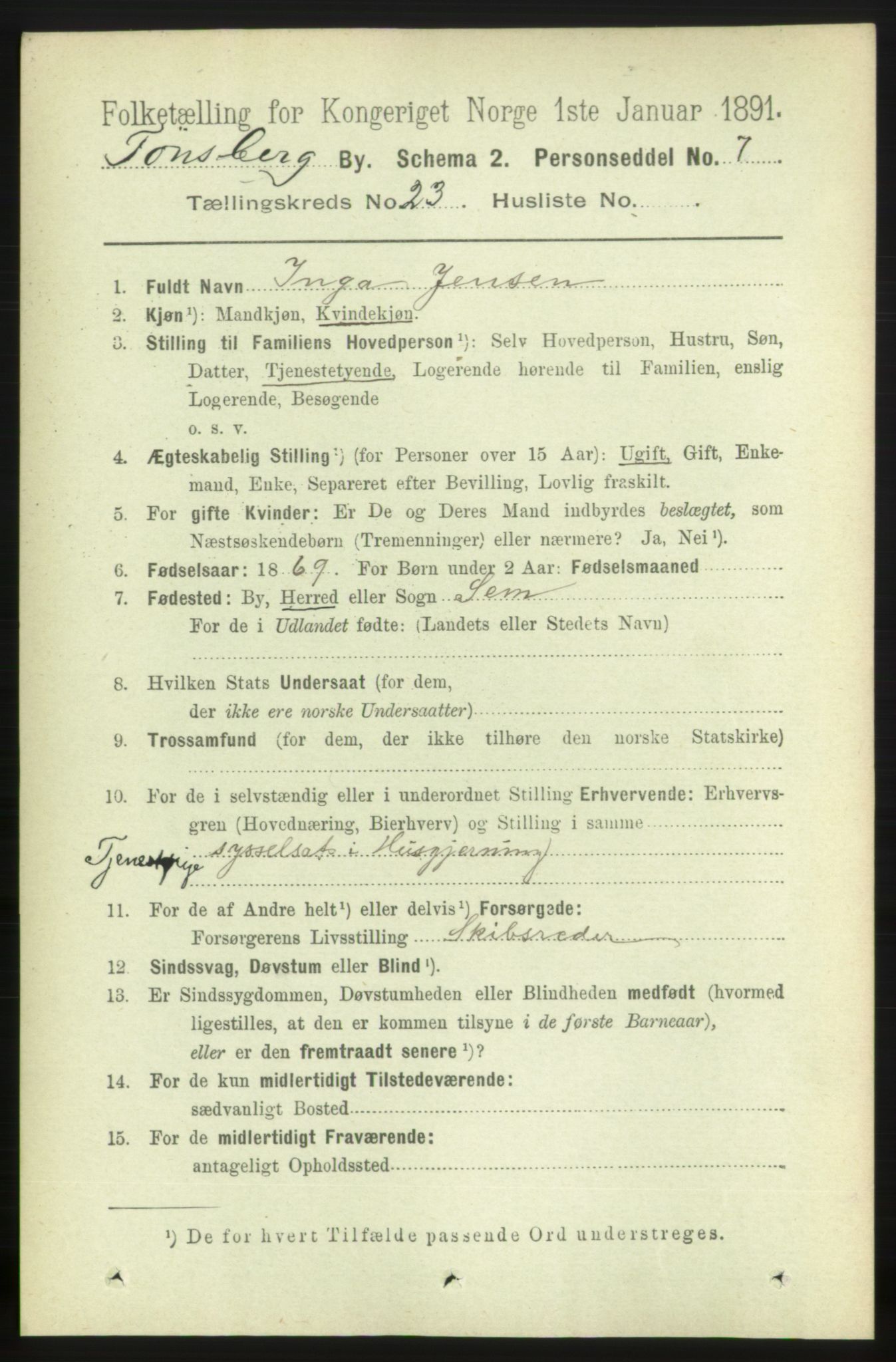 RA, 1891 census for 0705 Tønsberg, 1891, p. 6017