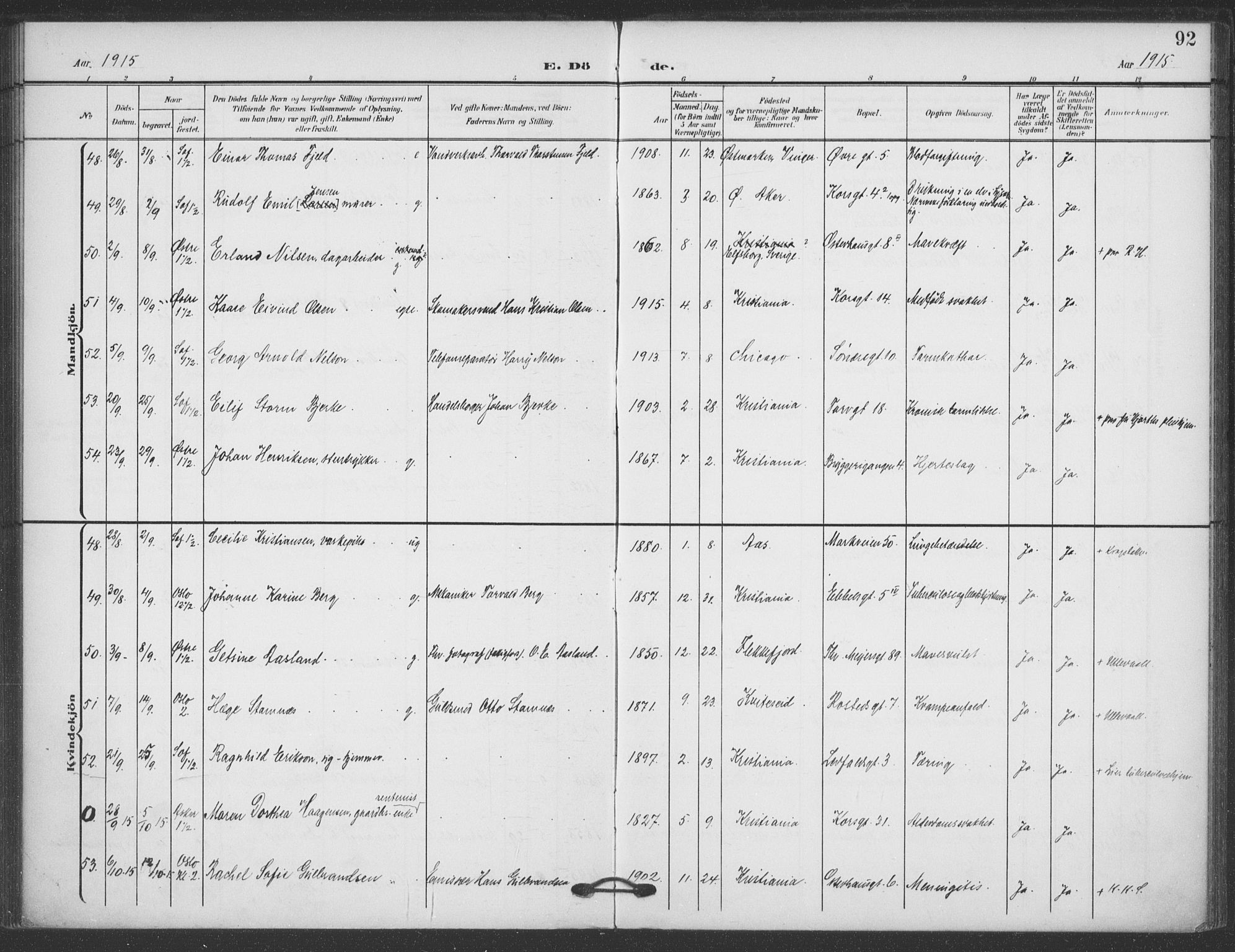 Jakob prestekontor Kirkebøker, AV/SAO-A-10850/F/Fa/L0011: Parish register (official) no. 11, 1906-1920, p. 92