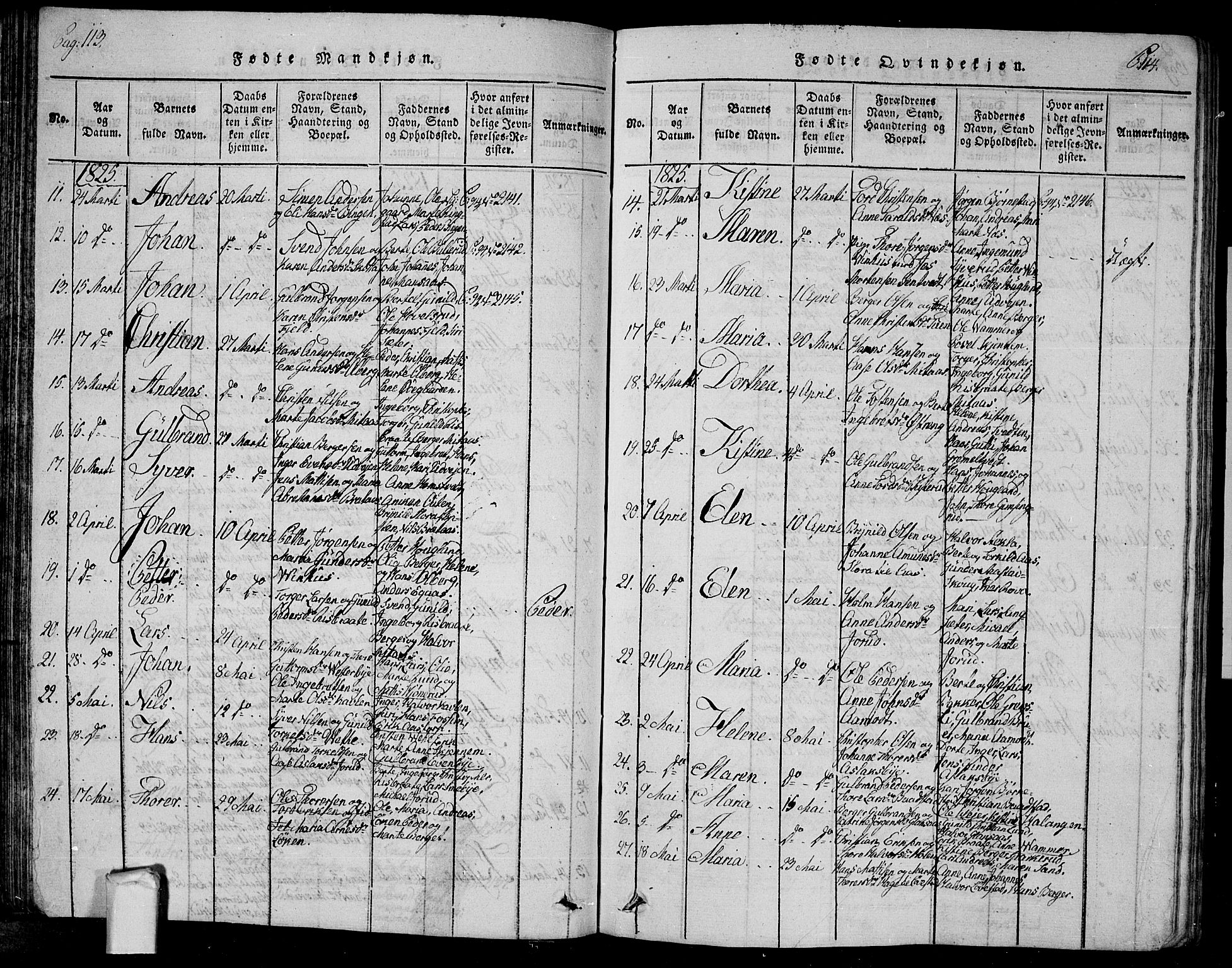 Trøgstad prestekontor Kirkebøker, AV/SAO-A-10925/G/Ga/L0001: Parish register (copy) no. I 1, 1815-1831, p. 113-114