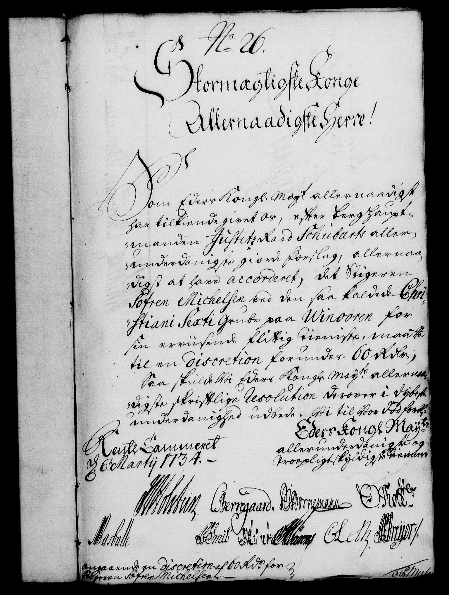 Rentekammeret, Kammerkanselliet, RA/EA-3111/G/Gf/Gfa/L0017: Norsk relasjons- og resolusjonsprotokoll (merket RK 52.17), 1734, p. 156
