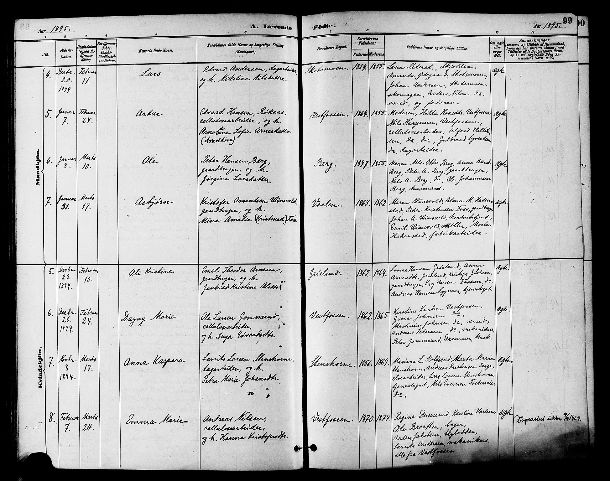 Eiker kirkebøker, SAKO/A-4/F/Fb/L0002: Parish register (official) no. II 2, 1889-1896, p. 99