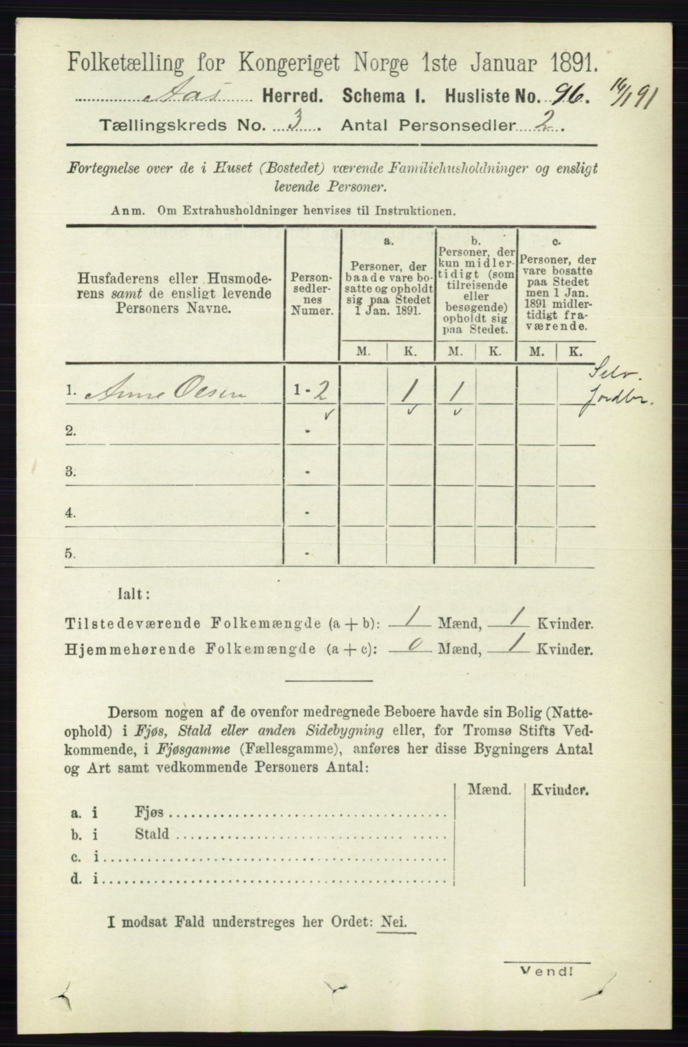 RA, 1891 census for 0214 Ås, 1891, p. 2121