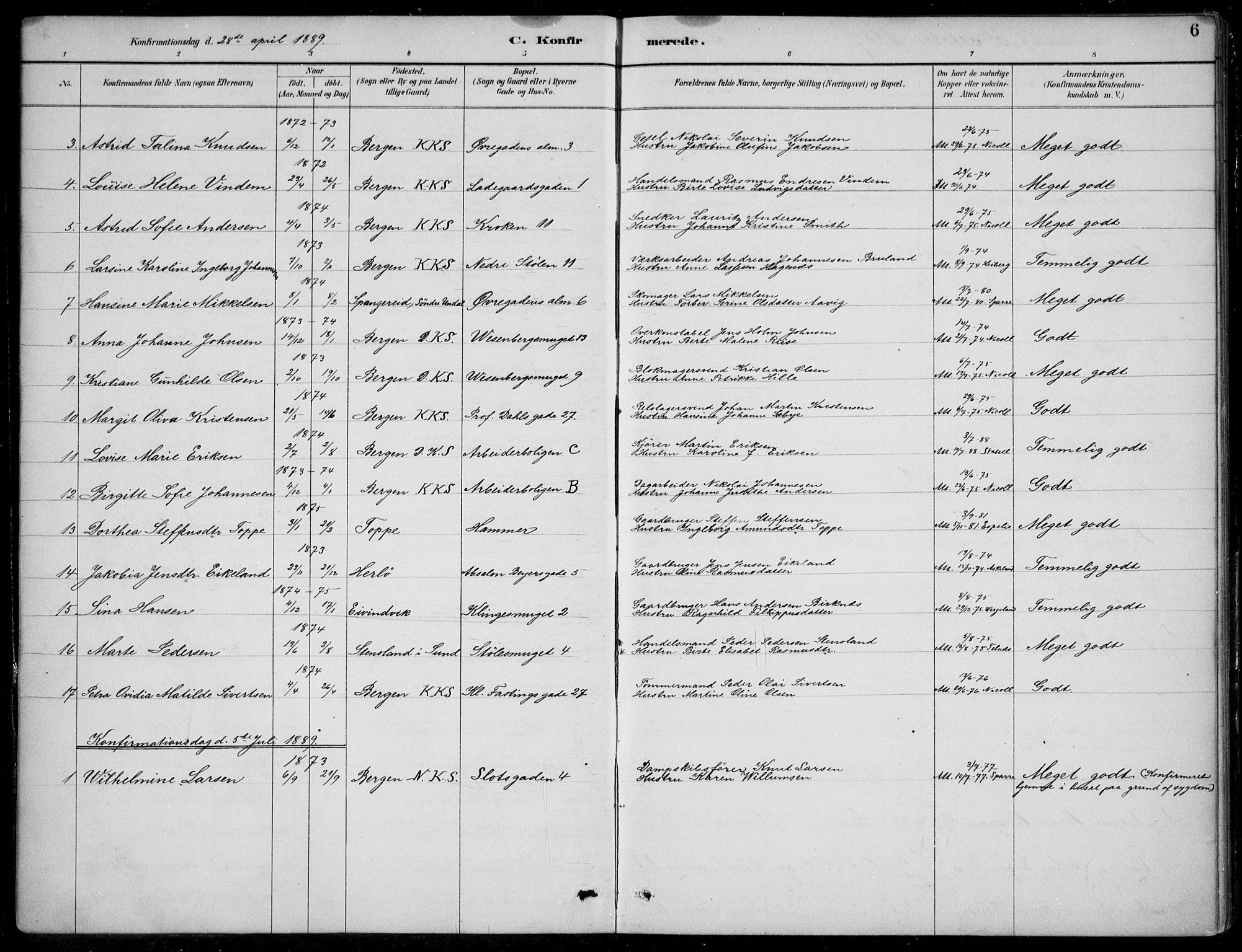 Mariakirken Sokneprestembete, AV/SAB-A-76901/H/Hab/L0008: Parish register (copy) no. A 8, 1889-1908, p. 6